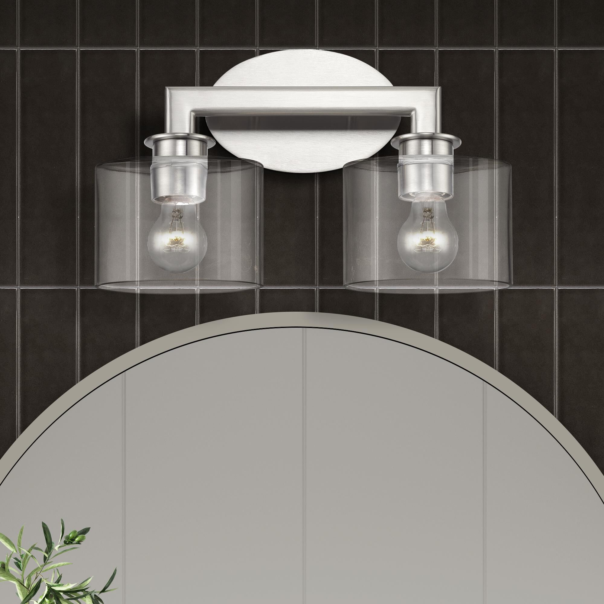 Shown in Brushed Nickel finish and Mouth Blown Clear glass