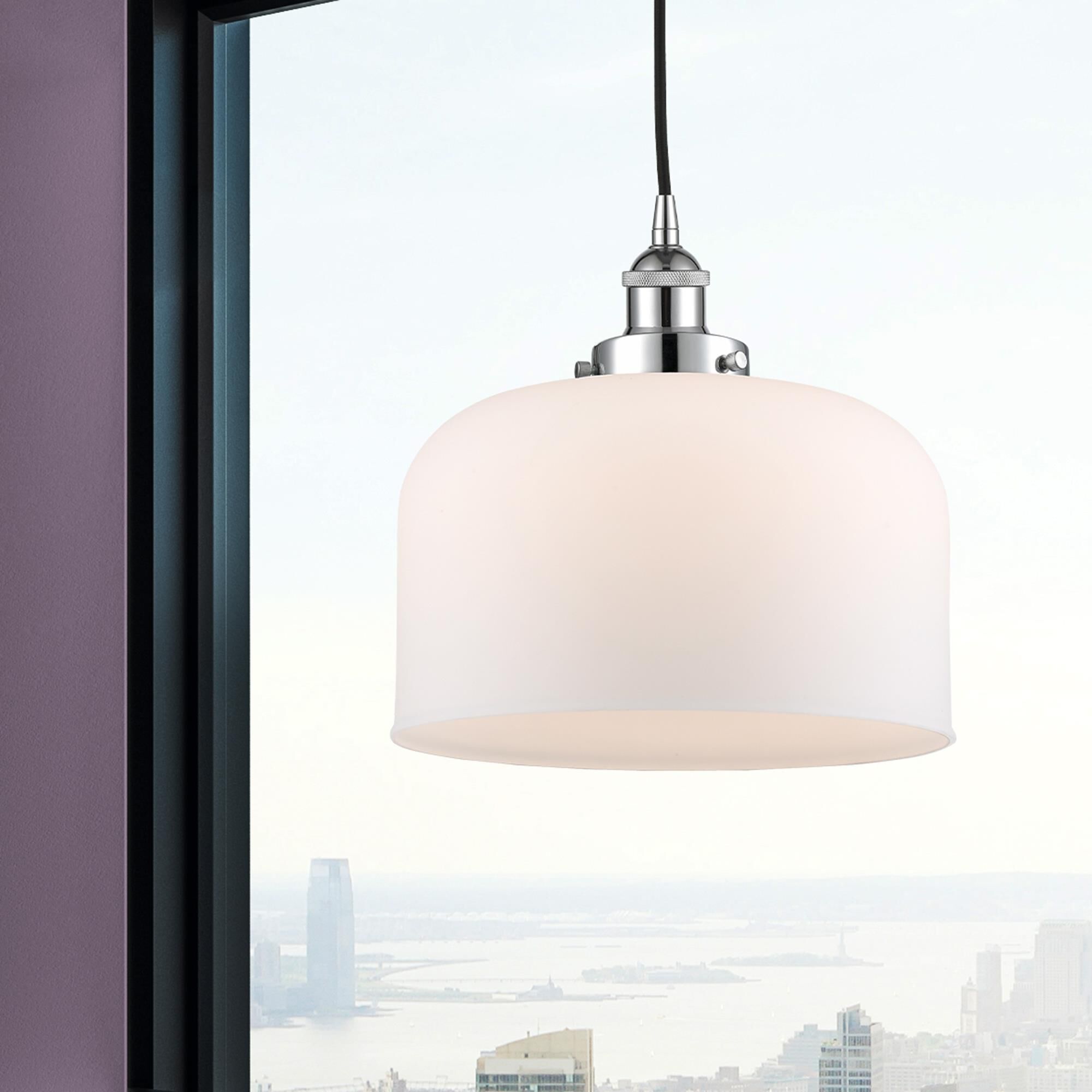 Shown in Polished Chrome finish and Matte White Cased X-Large Bell glass