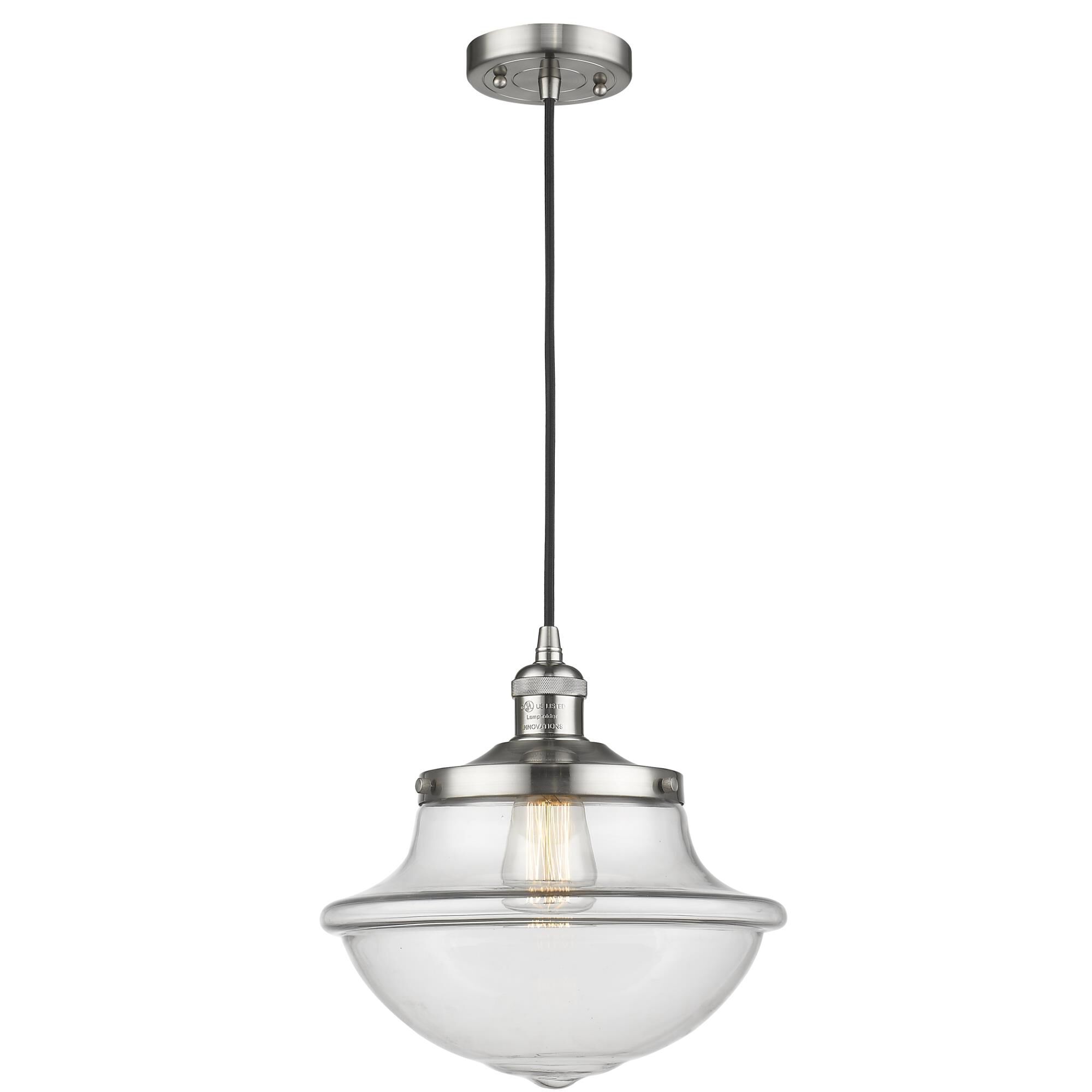 Shown in Brushed Satin Nickel finish and Clear glass