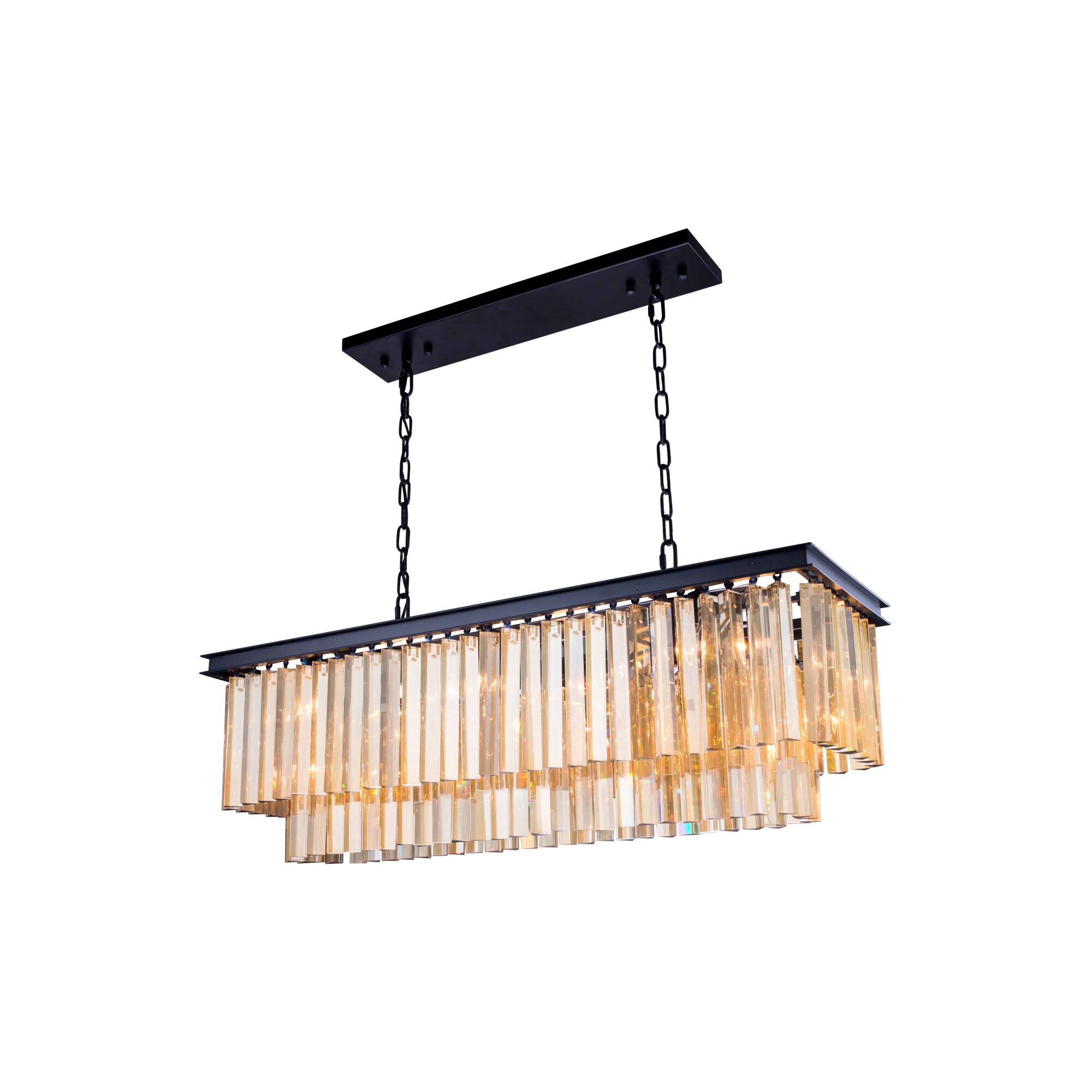 Elegant Lighting 1202D40MB-GT/RC Sydney 12 Light 40 inch Matte Black Pendant Ceiling Light in Golden Teak, Urban Classic