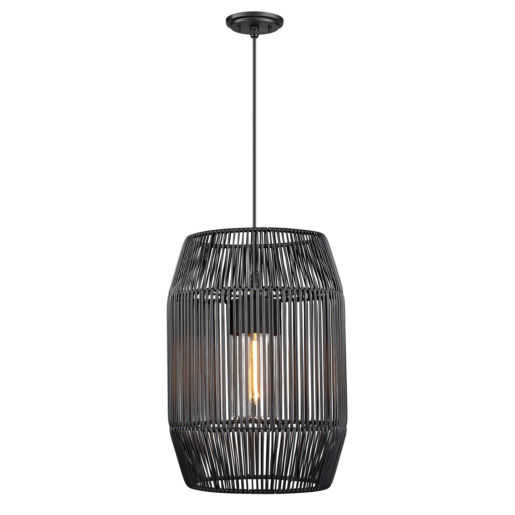 Golden Lighting 6073-O1P NB-BCW Seabrooke 1 Light 15 inch Natural Black Outdoor Pendant in Black Composite Wicker