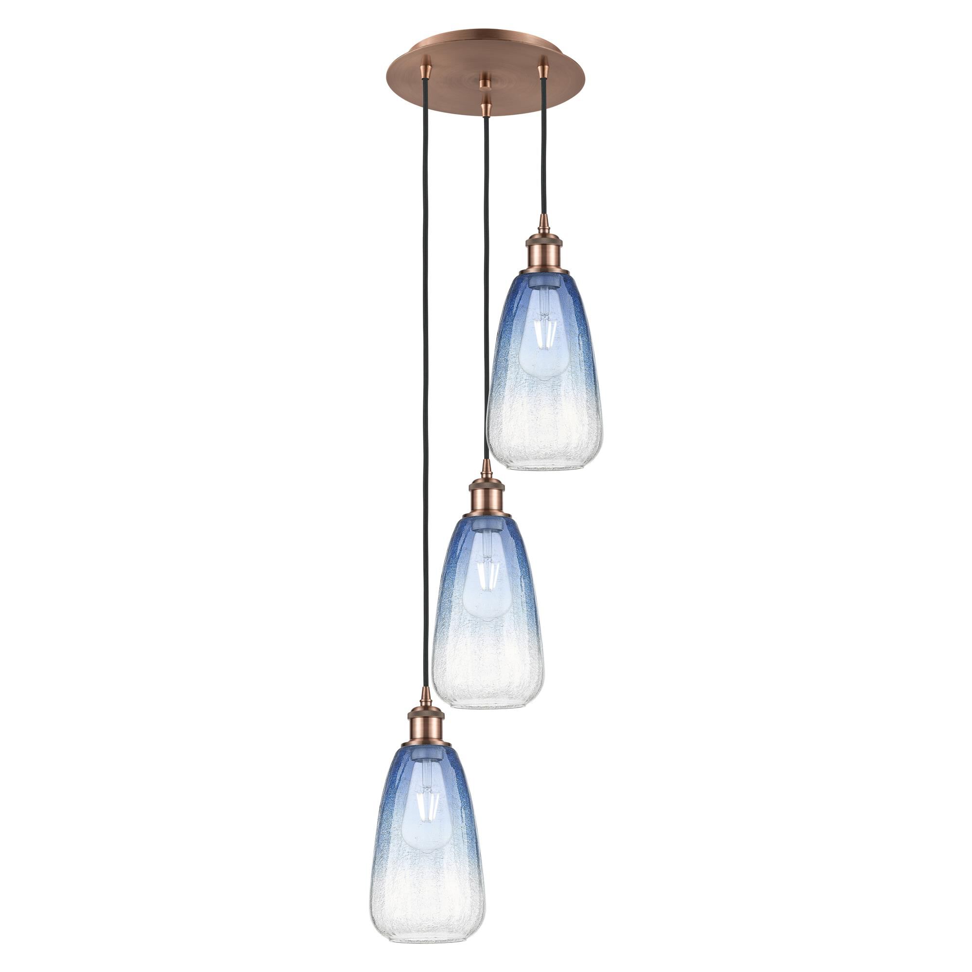 Innovations Lighting 113B-3P-AC-G480-6SB Ballston Brookhaven Almond 3 Light 12.5 inch Antique Copper Multi Pendant Ceiling Light in Sapphire Blue Glas