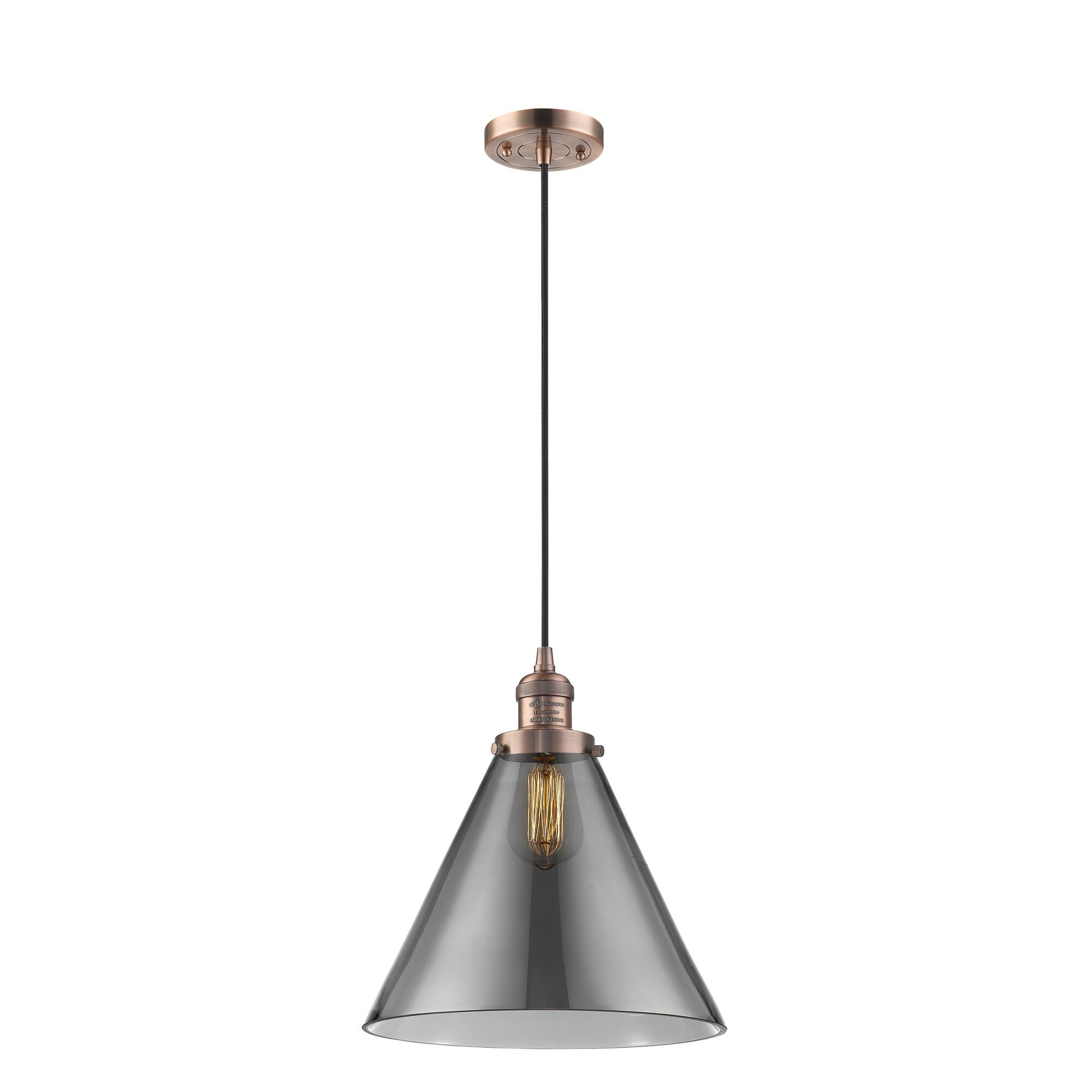 Innovations Lighting 201C-AC-G43-L Franklin Restoration Cone 1 Light 12 inch Antique Copper Mini Pendant Ceiling Light in Bulb Not Included, Light Smo