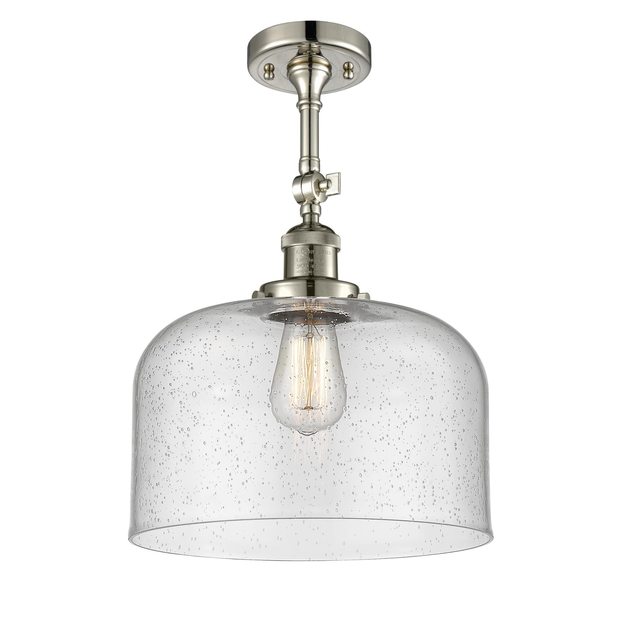 Innovations Lighting 201F-PN-G74-L Franklin Restoration X-Large Bell 1 Light 12 inch Polished Nickel Semi-Flush Mount Ceiling Light in Seedy Glass, Fr