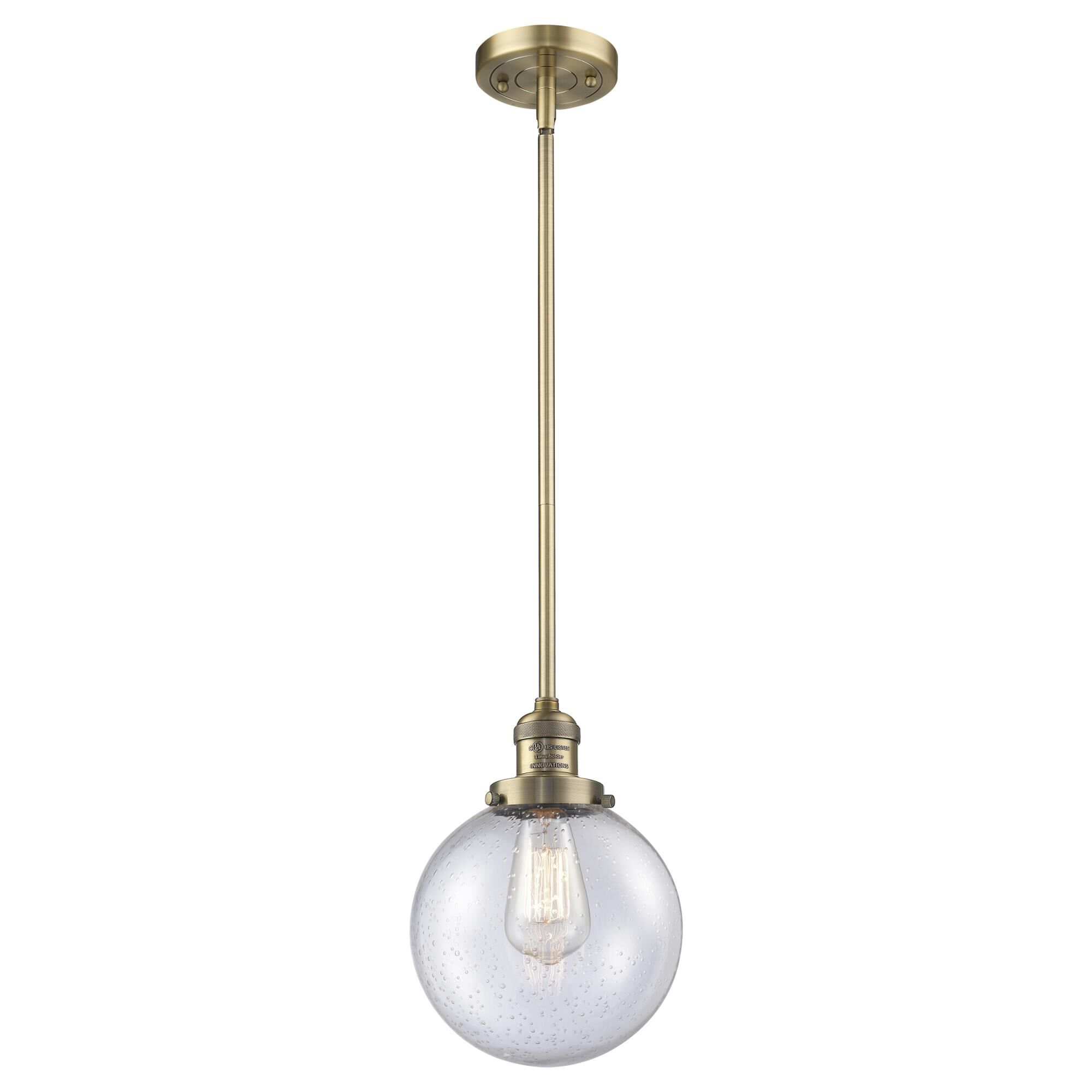 Innovations Lighting 201S-BB-G204-8-LED Franklin Restoration Beacon LED 8 inch Brushed Brass Mini Pendant Ceiling Light in Seedy, Franklin Restoration