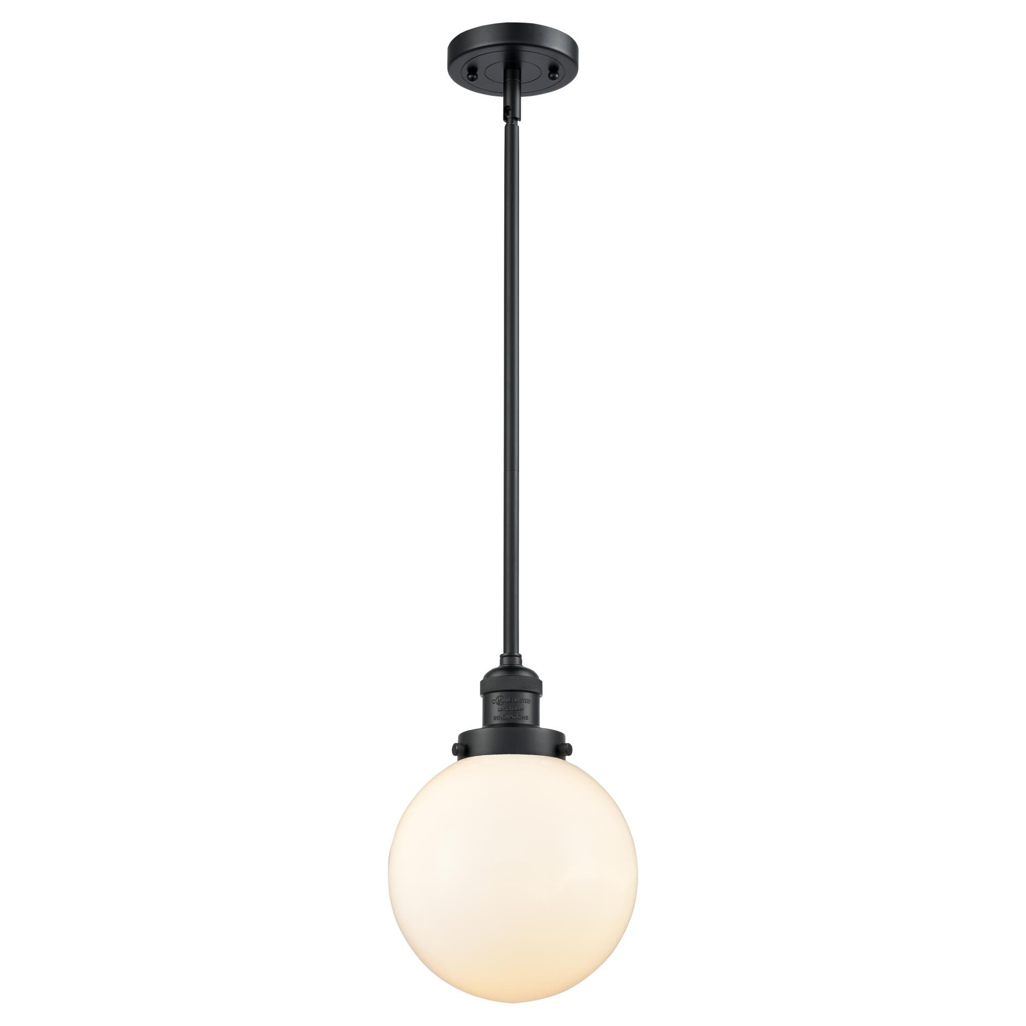 Innovations Lighting 201S-BK-G201-8 Franklin Restoration Beacon 1 Light 8 inch Matte Black Mini Pendant Ceiling Light in Incandescent, Matte White, Fr
