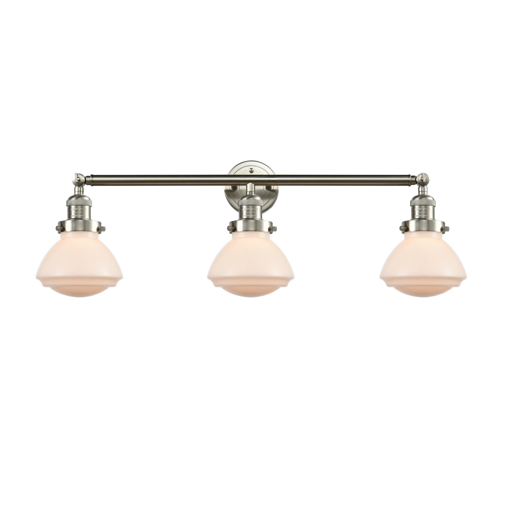 Innovations Lighting 205-SN-G321 Franklin Restoration Olean 3 Light 31 inch Brushed Satin Nickel Bath Vanity Light Wall Light in Matte White Glass, Fr