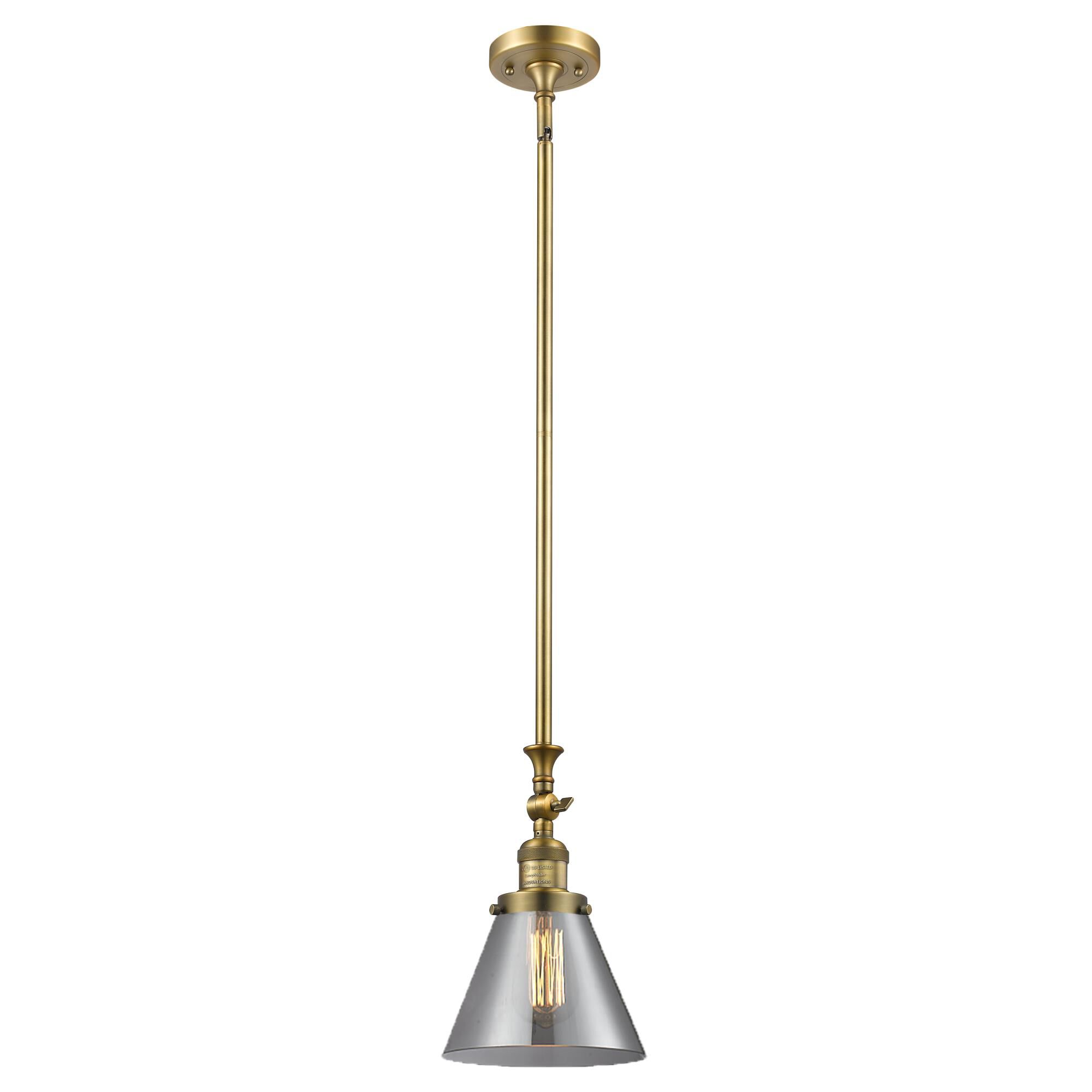 Innovations Lighting 206-BB-G43 Franklin Restoration Cone 1 Light 8 inch Brushed Brass Mini Pendant Ceiling Light in Bulb Not Included, Light Smoke Gl