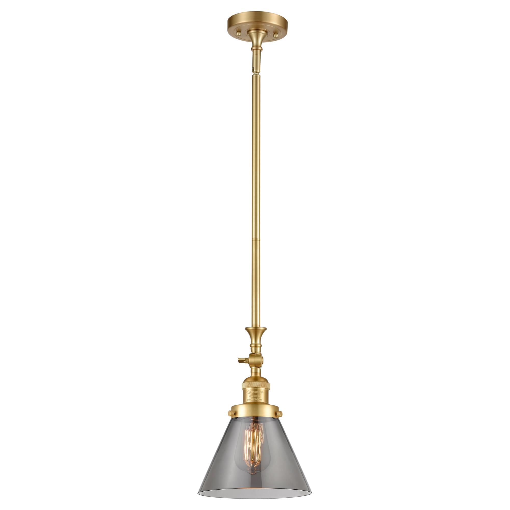 Innovations Lighting 206-SG-G43 Franklin Restoration Cone 1 Light 8 inch Satin Gold Mini Pendant Ceiling Light in Bulb Not Included, Light Smoke Glass