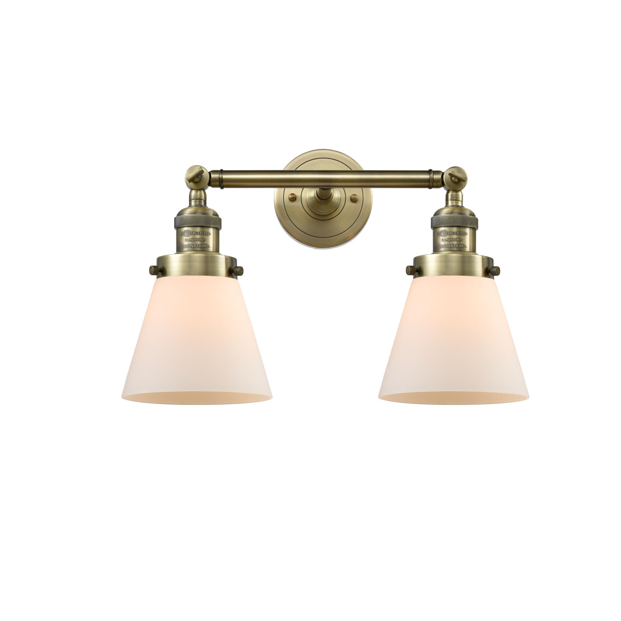 Innovations Lighting 208-AB-G61 Franklin Restoration Small Cone 2 Light 16 inch Antique Brass Bath Vanity Light Wall Light in Incandescent, Matte Whit