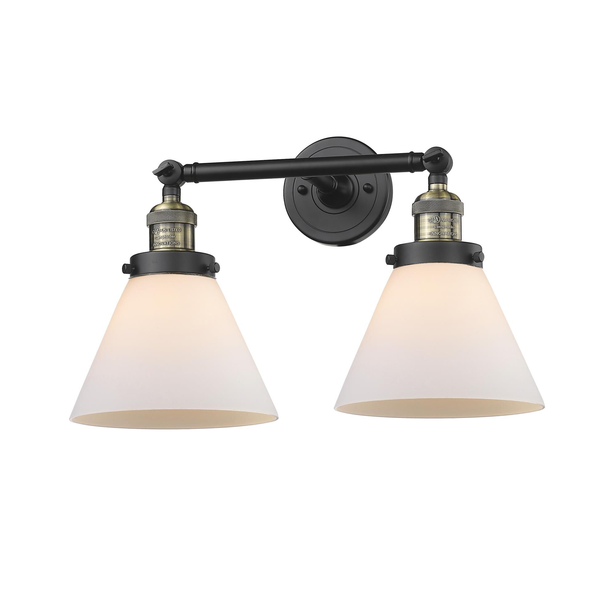 Innovations Lighting 208-BAB-G41 Franklin Restoration Large Cone 2 Light 18 inch Black Antique Brass Bath Vanity Light Wall Light in Matte White Glass