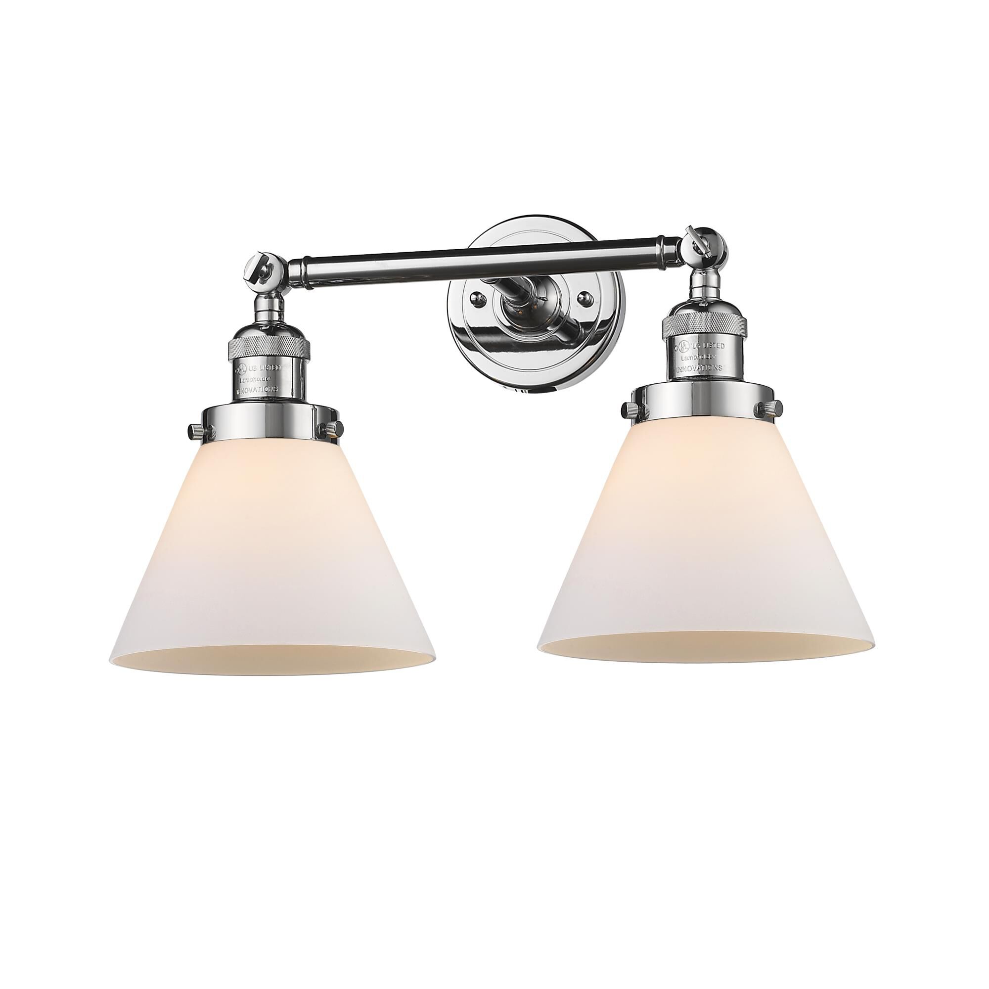 Innovations Lighting 208-PC-G41 Franklin Restoration Large Cone 2 Light 18 inch Polished Chrome Bath Vanity Light Wall Light in Matte White Glass, Fra