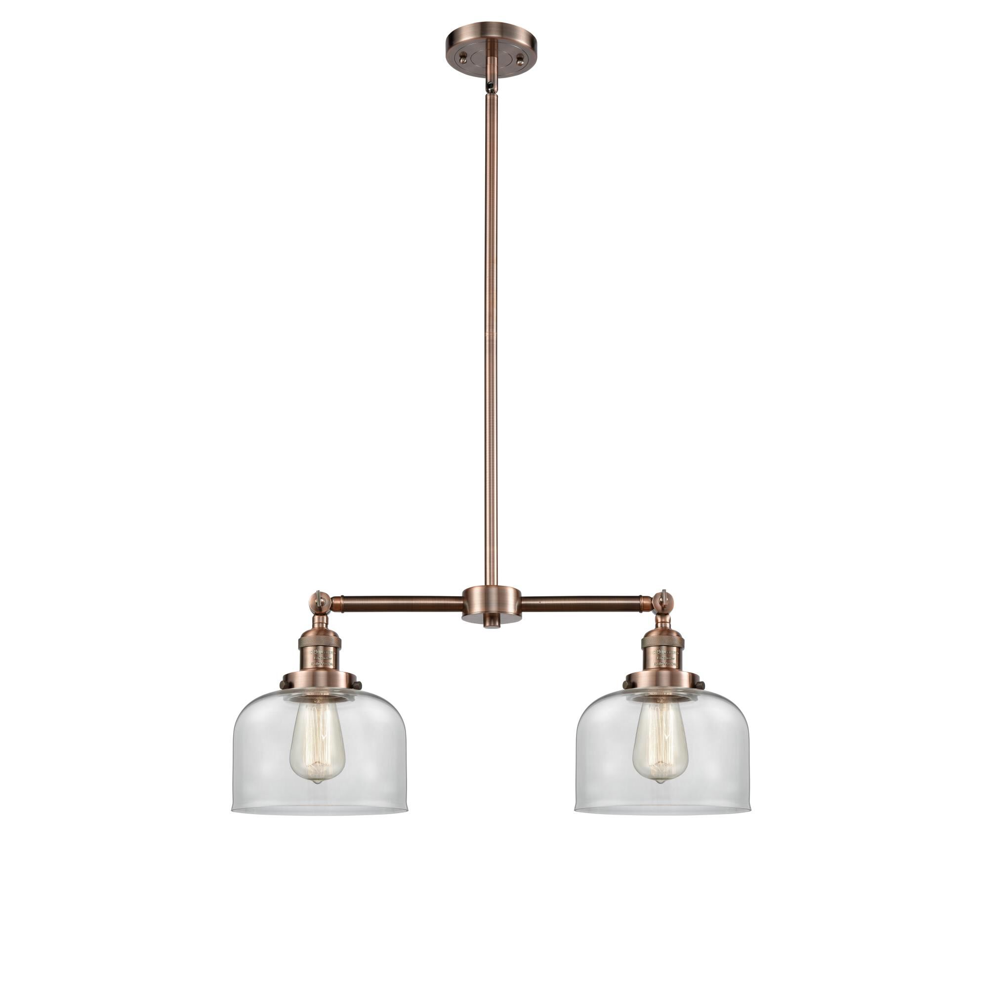 Innovations Lighting 209-AC-G72 Franklin Restoration Large Bell 2 Light 21 inch Antique Copper Chandelier Ceiling Light in Clear Glass, Franklin Resto