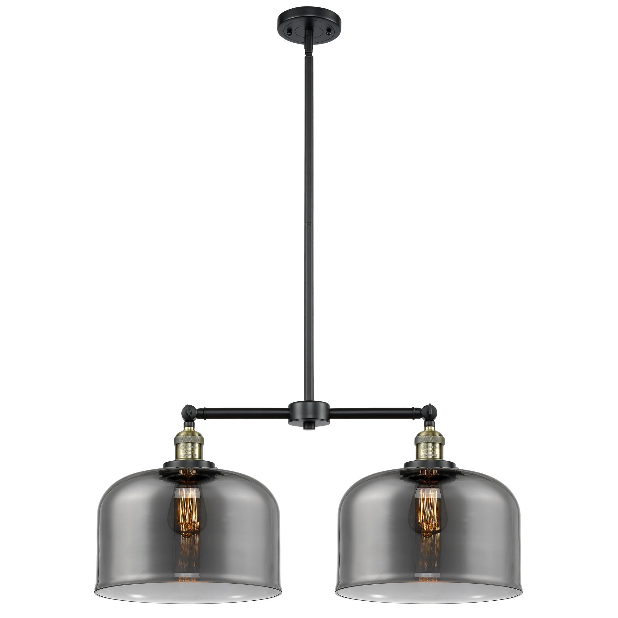 Innovations Lighting 209-BAB-G73-L Franklin Restoration X-Large Bell 2 Light 21 inch Black Antique Brass Chandelier Ceiling Light in Plated Smoke Glas