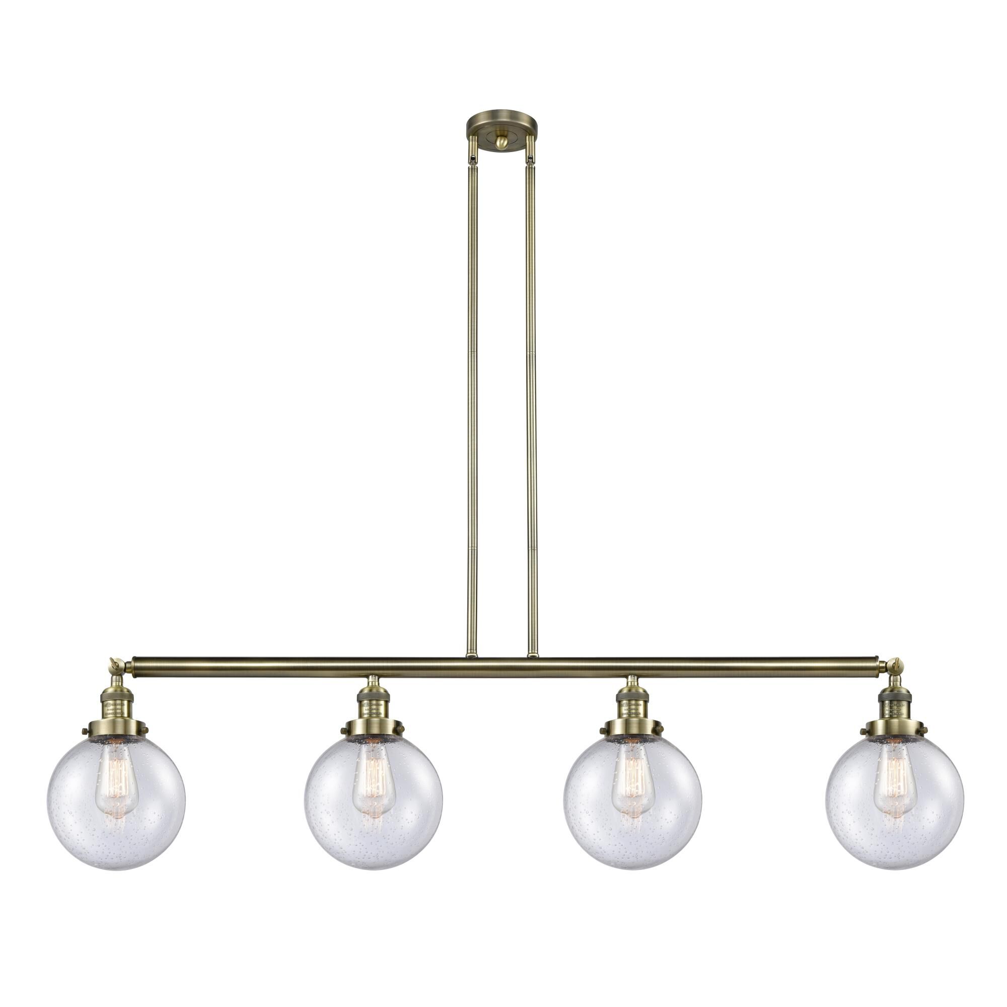 Innovations Lighting 214-AB-G204-8 Franklin Restoration Large Beacon 4 Light 52.63 inch Antique Brass Island Light Ceiling Light in Seedy Glass, Frank