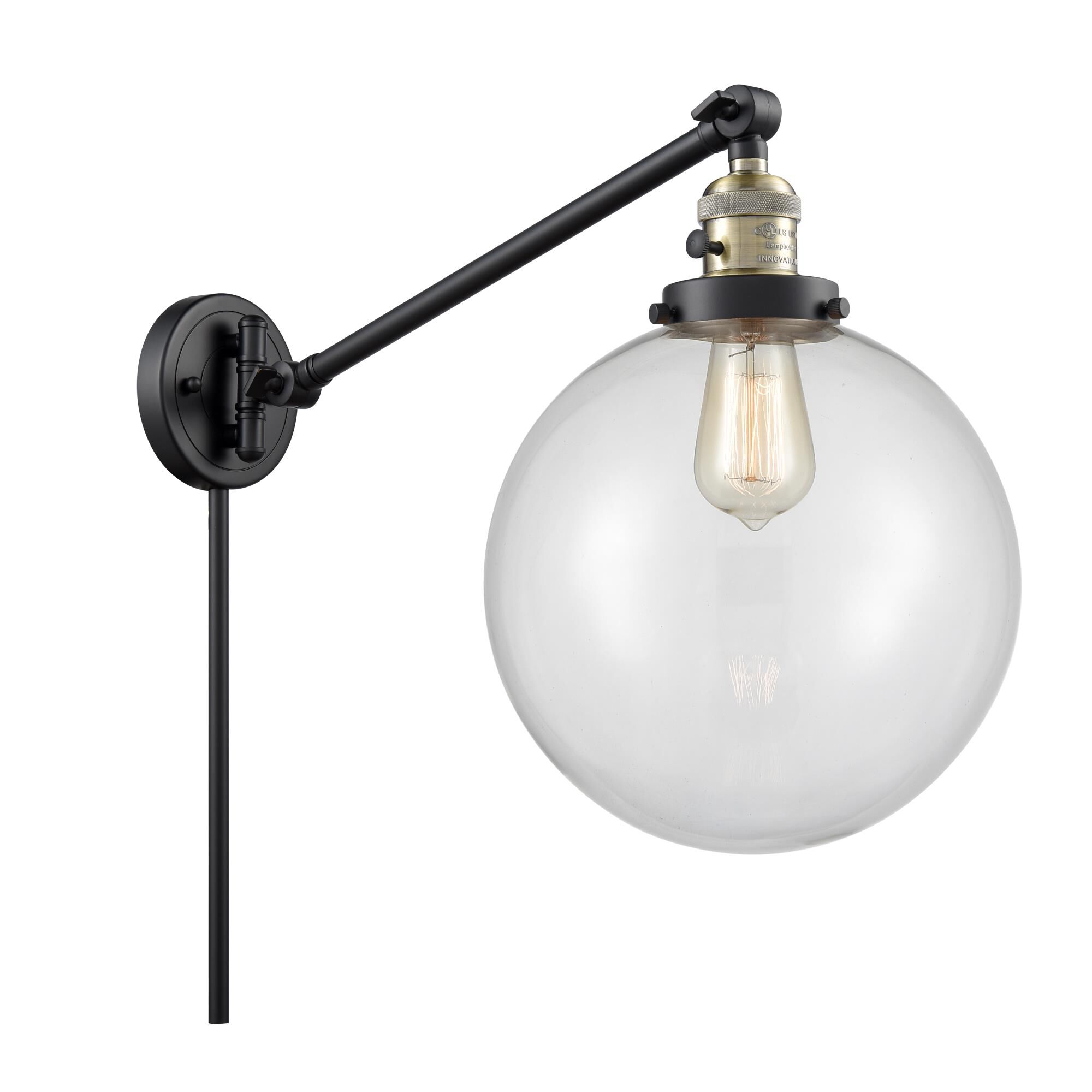Innovations Lighting 237-BAB-G202-10 X-Large Beacon 18 inch 60.00 watt Black Antique Brass Swing Arm Wall Light, Franklin Restoration