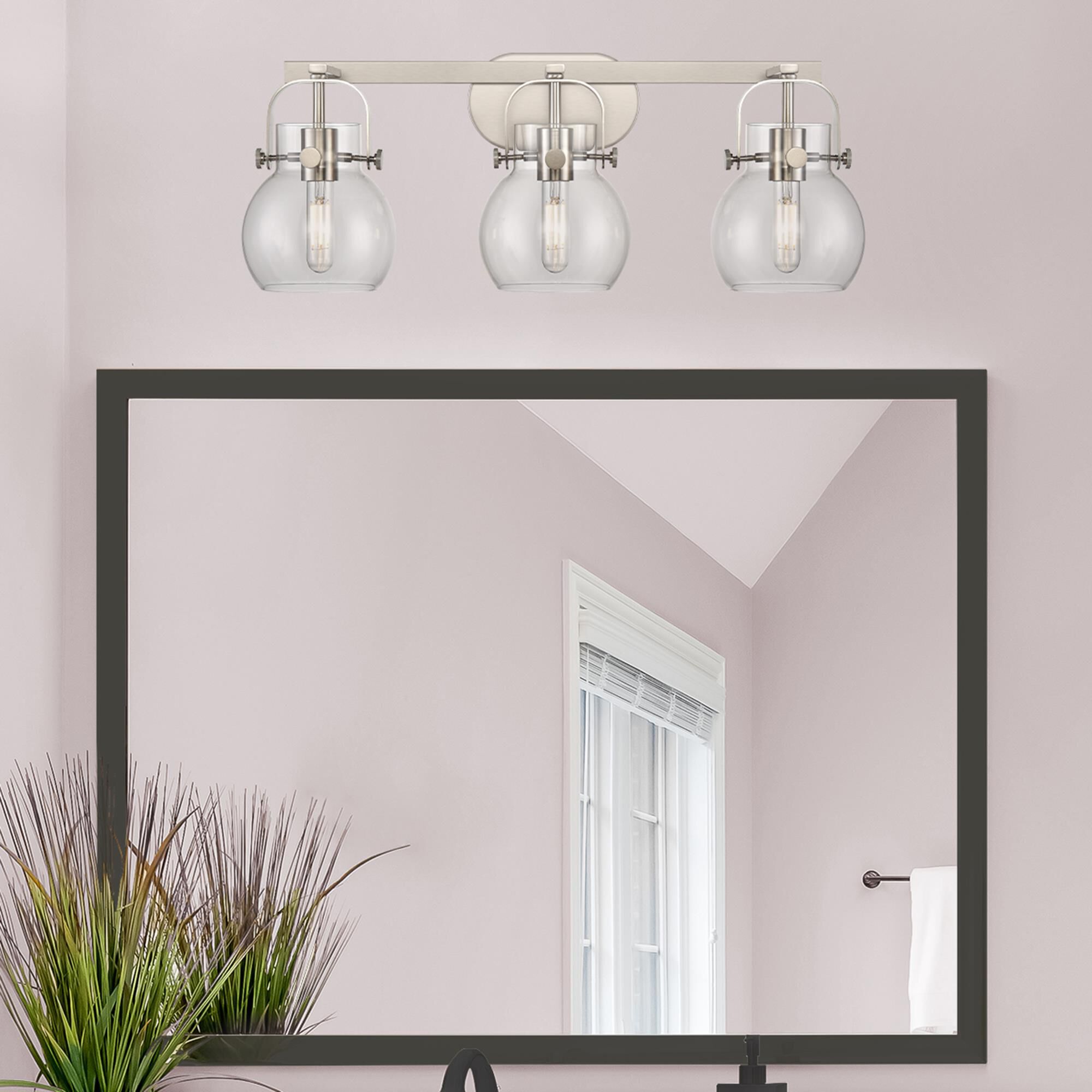Innovations Lighting Bruno Marashlian Pilaster II Sphere 27 Inch Bath Vanity Light Pilaster II Sphere - 423-3W-SN-G410-6CL - Industrial