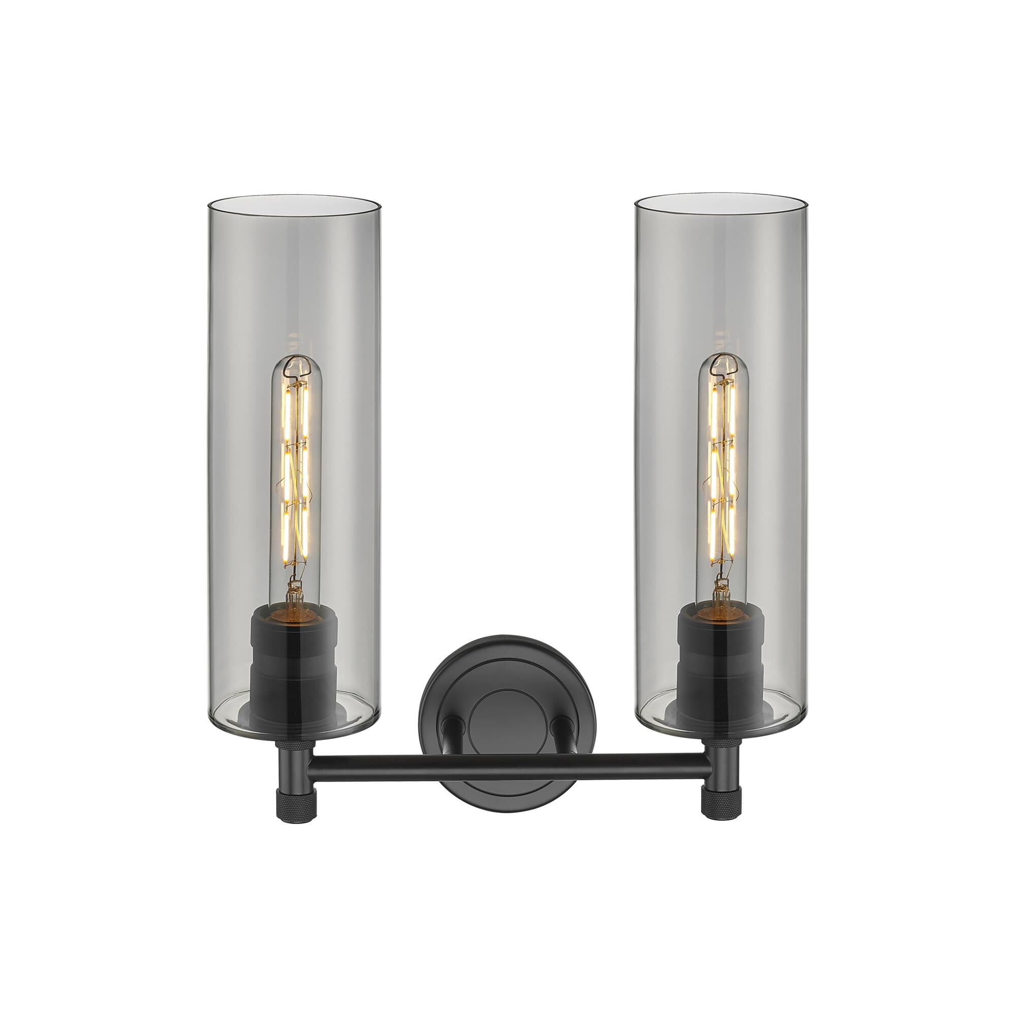 Innovations Lighting 434-2W-BK-G434-12SM Crown Point 2 Light 13.88 inch Matte Black Bath Vanity Light Wall Light in Light Smoke Glass