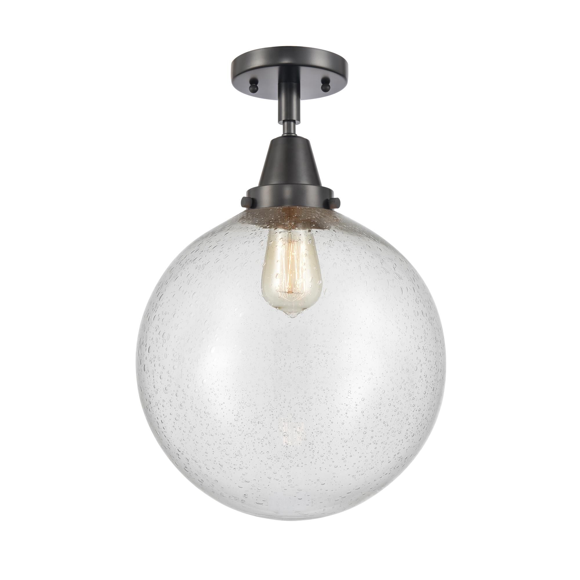 Innovations Lighting 447-1C-BK-G204-12 Beacon 1 Light 12 inch Matte Black Flush Mount Ceiling Light in Seedy Glass