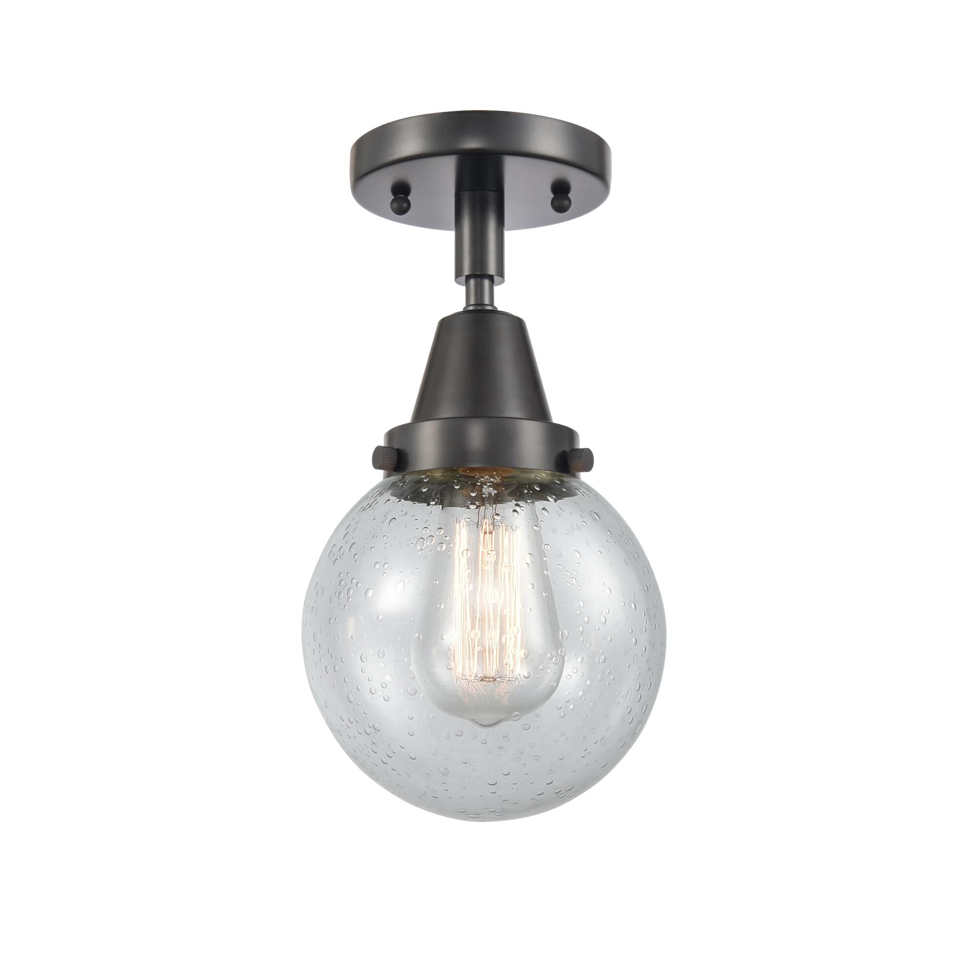 Innovations Lighting 447-1C-BK-G204-6 Beacon 1 Light 6 inch Matte Black Flush Mount Ceiling Light in Bulb Not Included, Seedy Glass