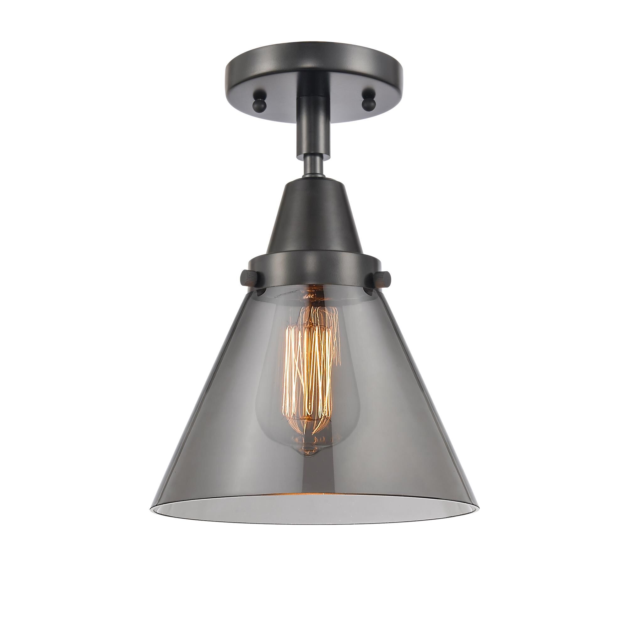 Innovations Lighting 447-1C-BK-G43 Franklin Restoration Large Cone 1 Light 7.75 inch Matte Black Flush Mount Ceiling Light in Light Smoke Glass