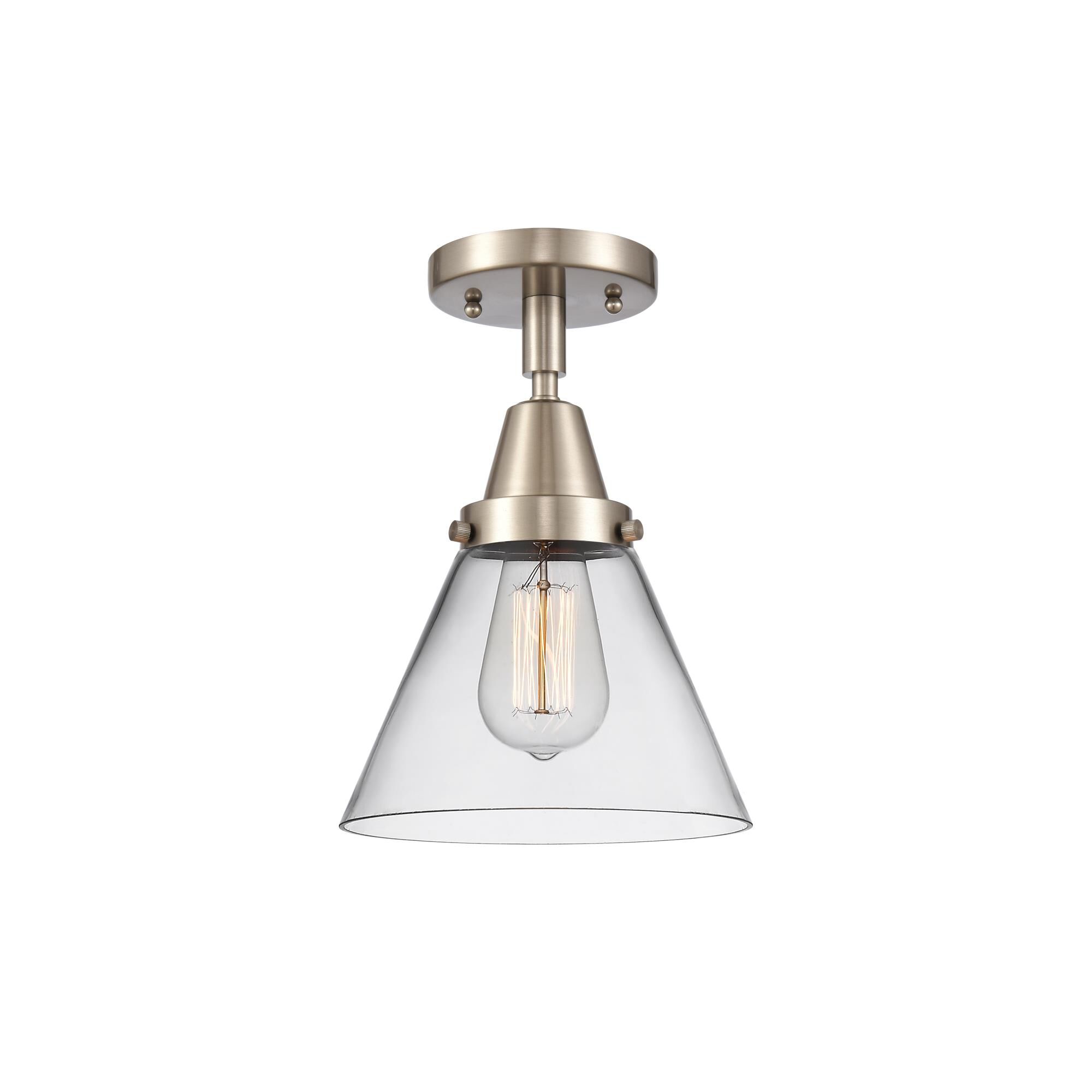 Innovations Lighting 447-1C-SN-G42 Franklin Restoration Large Cone 1 Light 8 inch Brushed Satin Nickel Flush Mount Ceiling Light in Clear Glass