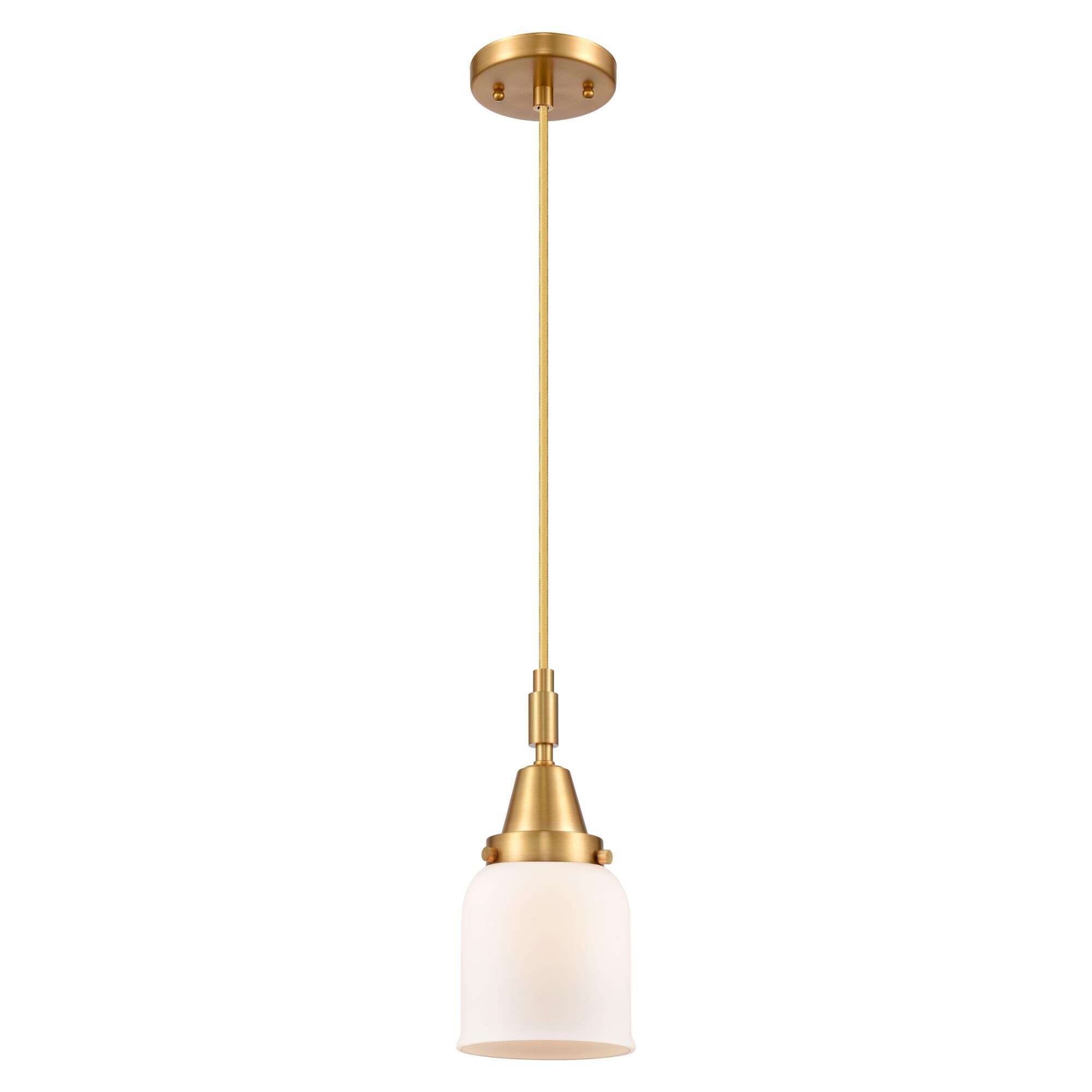 Innovations Lighting 447-1P-SG-G51 Bell 1 Light 5 inch Satin Gold Mini Pendant Ceiling Light in Matte White Glass