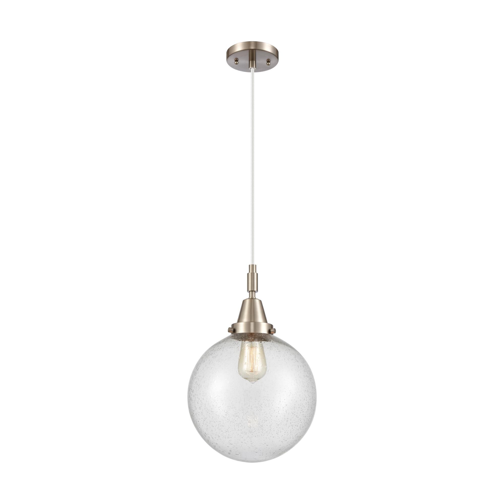 Innovations Lighting 447-1P-SN-G204-10 Beacon 1 Light 10 inch Brushed Satin Nickel Mini Pendant Ceiling Light in Seedy Glass