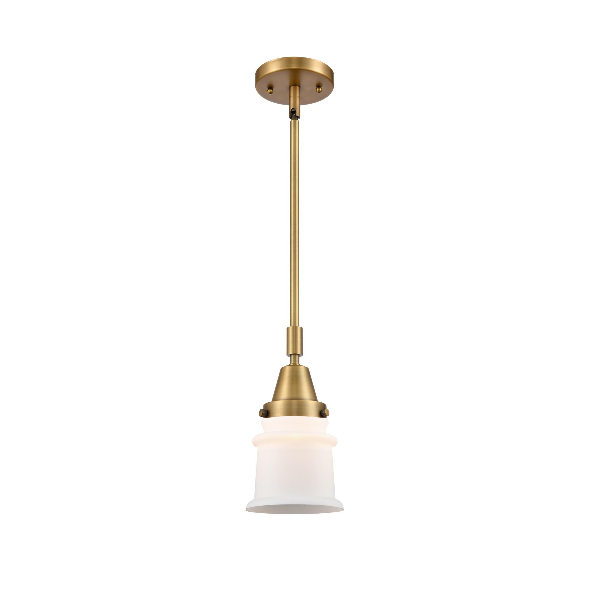 Innovations Lighting 447-1S-BB-G181S-LED Franklin Restoration Small Canton LED 6.5 inch Brushed Brass Mini Pendant Ceiling Light in Matte White Glass