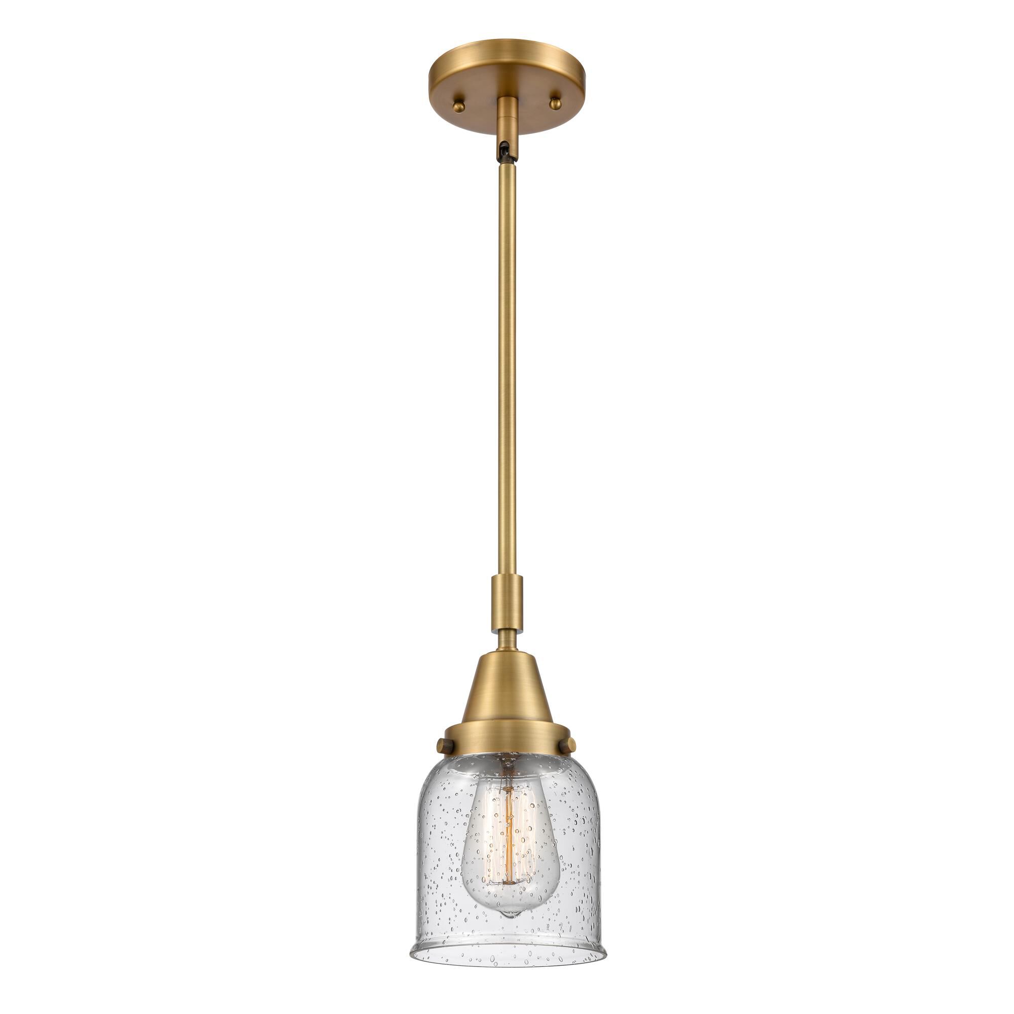 Innovations Lighting 447-1S-BB-G54 Franklin Restoration Small Bell 1 Light 5 inch Brushed Brass Mini Pendant Ceiling Light in Seedy Glass