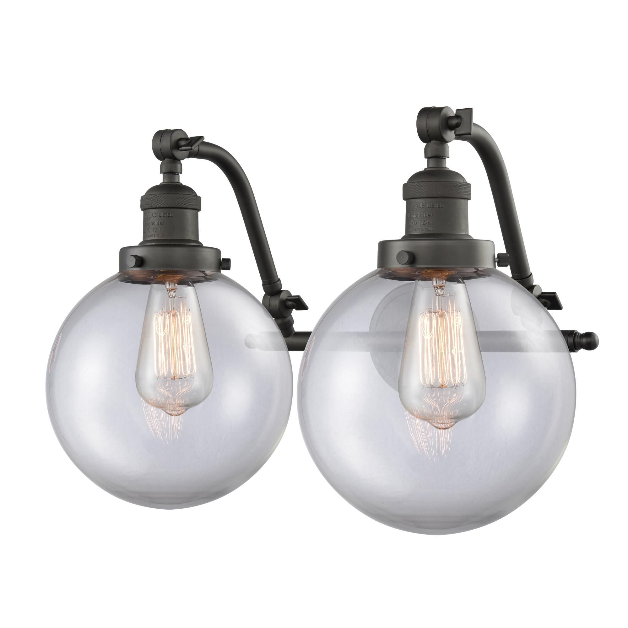Innovations Lighting 515-2W-OB-G202-8 Franklin Restoration Large Beacon 2 Light 18 inch Oil Rubbed Bronze Bath Vanity Light Wall Light in Clear Glass,