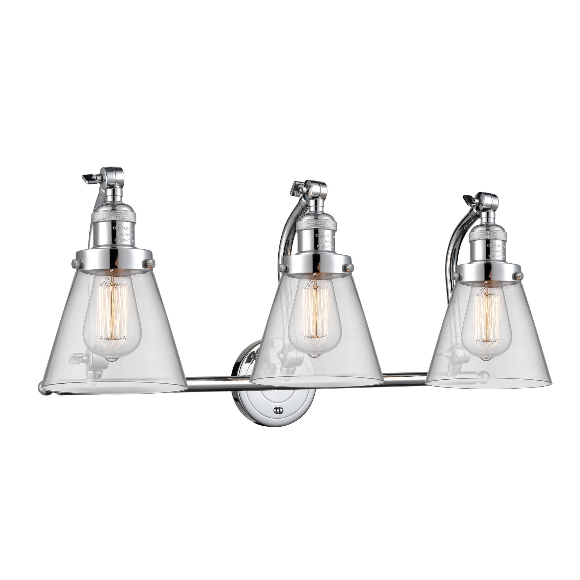 Innovations Lighting 515-3W-PC-G62 Franklin Restoration Small Cone 3 Light 28 inch Polished Chrome Bath Vanity Light Wall Light in Clear Glass, Frankl