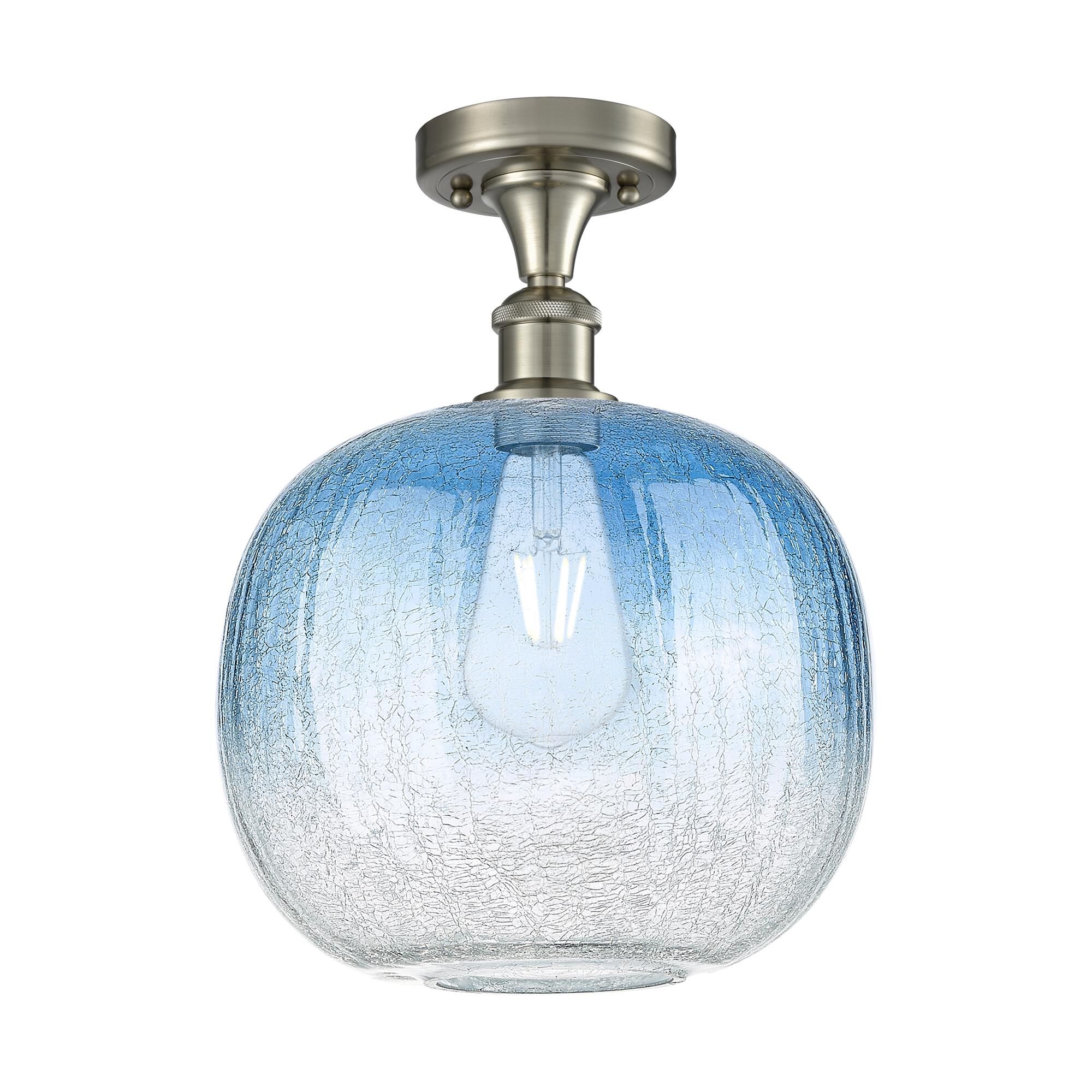 Innovations Lighting 516-1C-SN-G481-10SB Ballston Brookhaven Sphere 1 Light 10.5 inch Brushed Satin Nickel Semi-Flush Mount Ceiling Light in Sapphire