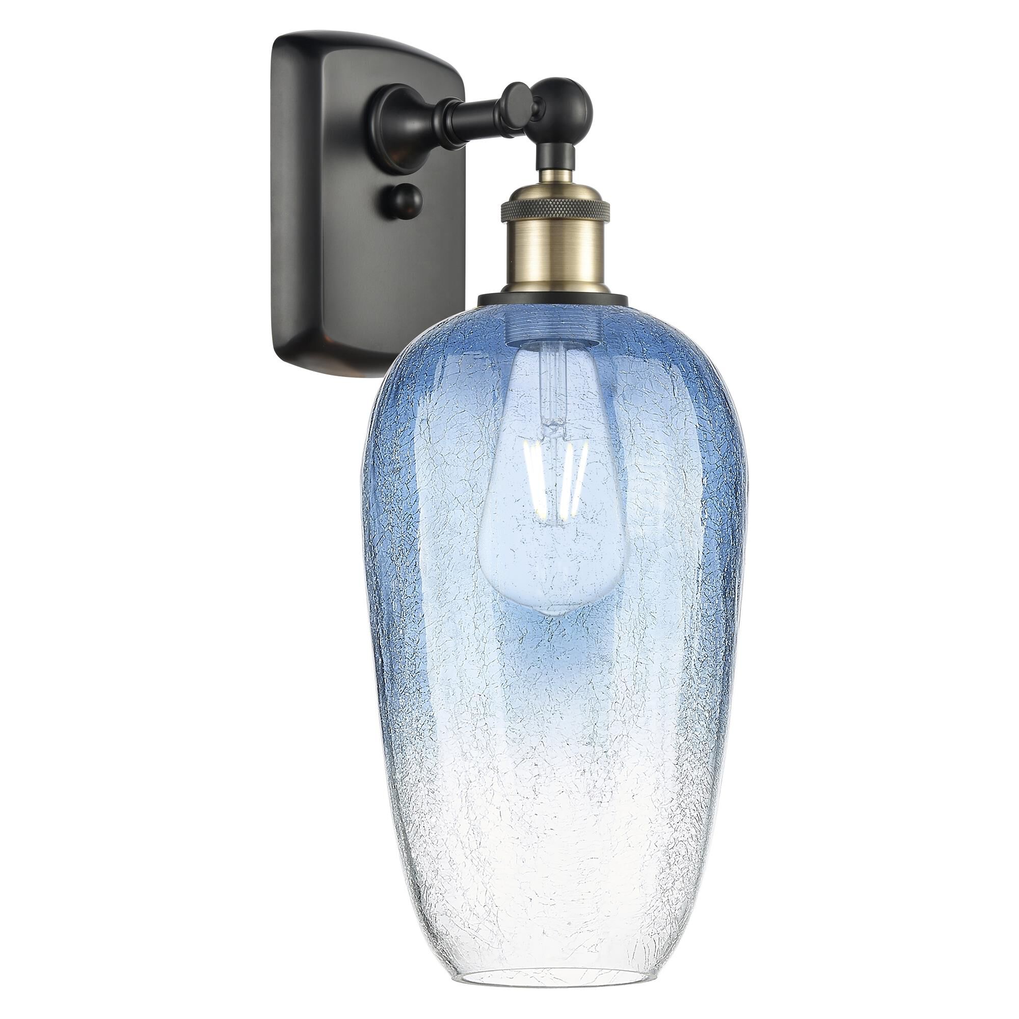Innovations Lighting 516-1W-BAB-G480-6SB Ballston Brookhaven Almond Armed Sconce Wall Light in Black Antique Brass, Sapphire Blue Glass