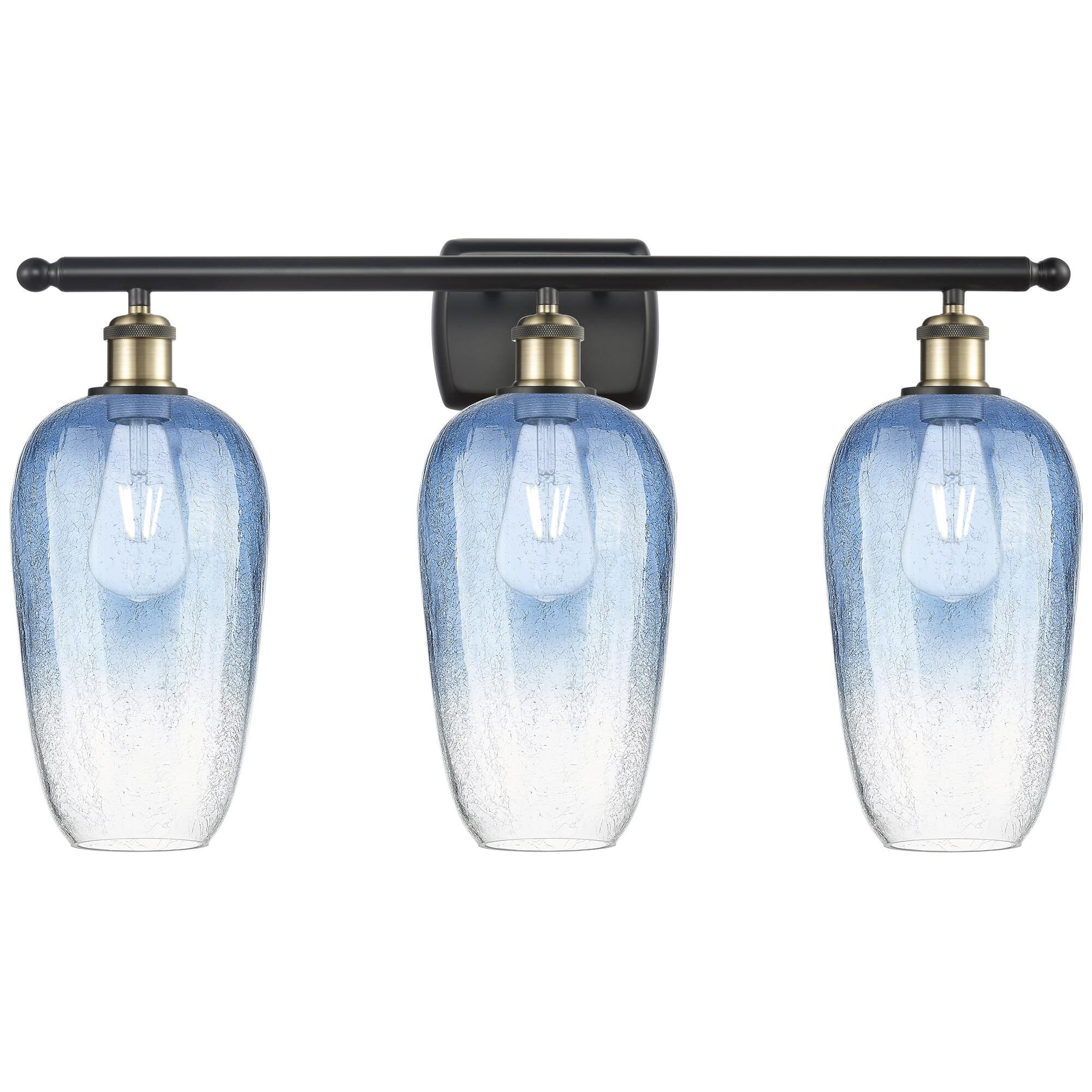 Innovations Lighting 516-3W-BAB-G484-7SB Ballston Brookhaven Flute 3 Light 27 inch Black Antique Brass Bath Vanity Light Wall Light in Sapphire Blue G
