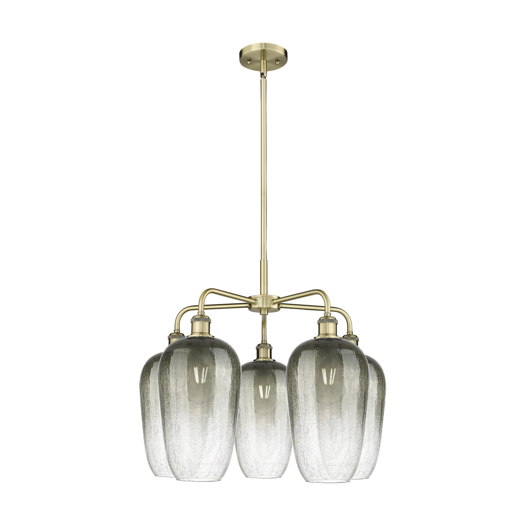 Innovations Lighting 516-5CR-AB-G484-7SL Ballston Brookhaven Flute 5 Light 25.5 inch Antique Brass Chandelier Ceiling Light in Slate Glass