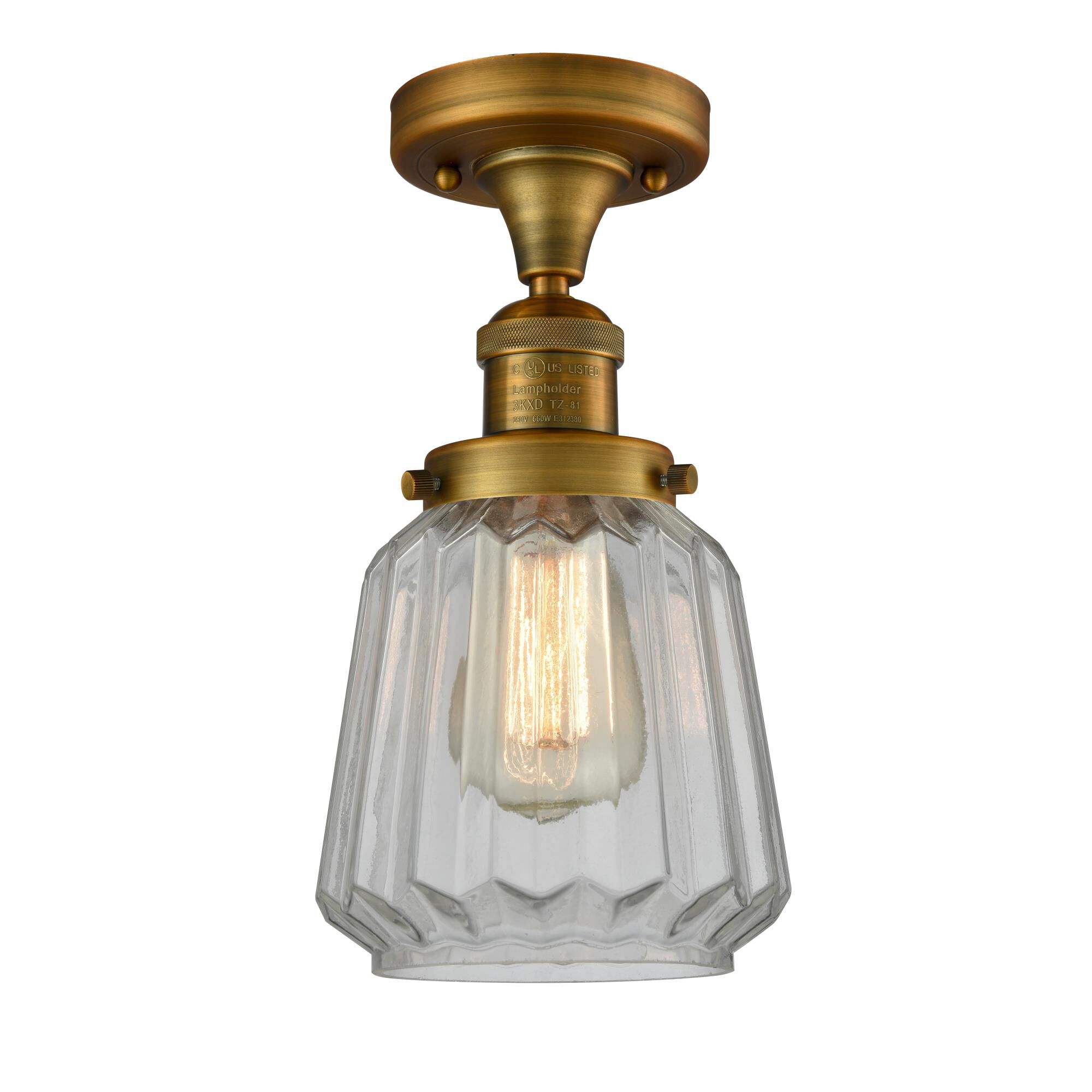 Innovations Lighting 517-1CH-BB-G142 Franklin Restoration Chatham 1 Light 6 inch Brushed Brass Semi-Flush Mount Ceiling Light in Clear Glass, Franklin
