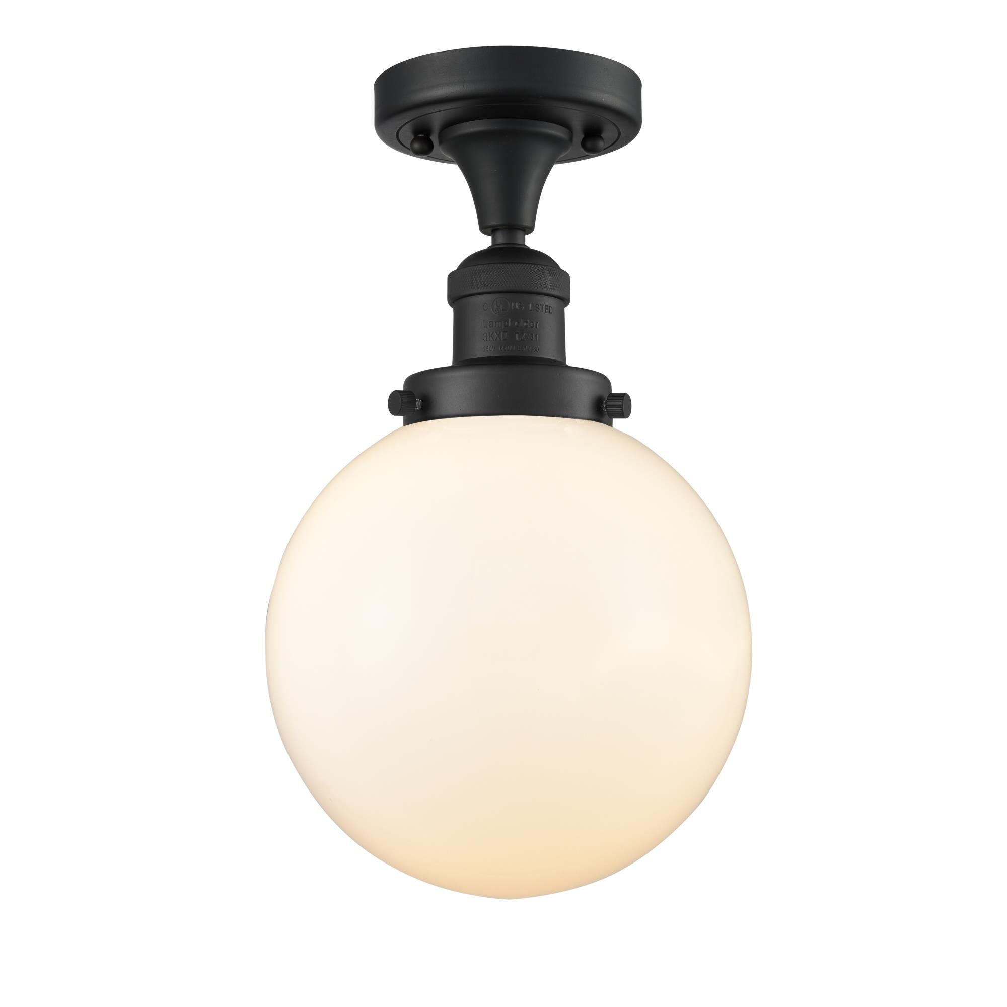 Innovations Lighting 517-1CH-BK-G201-8 Franklin Restoration Large Beacon 1 Light 8 inch Matte Black Semi-Flush Mount Ceiling Light in Matte White Glas