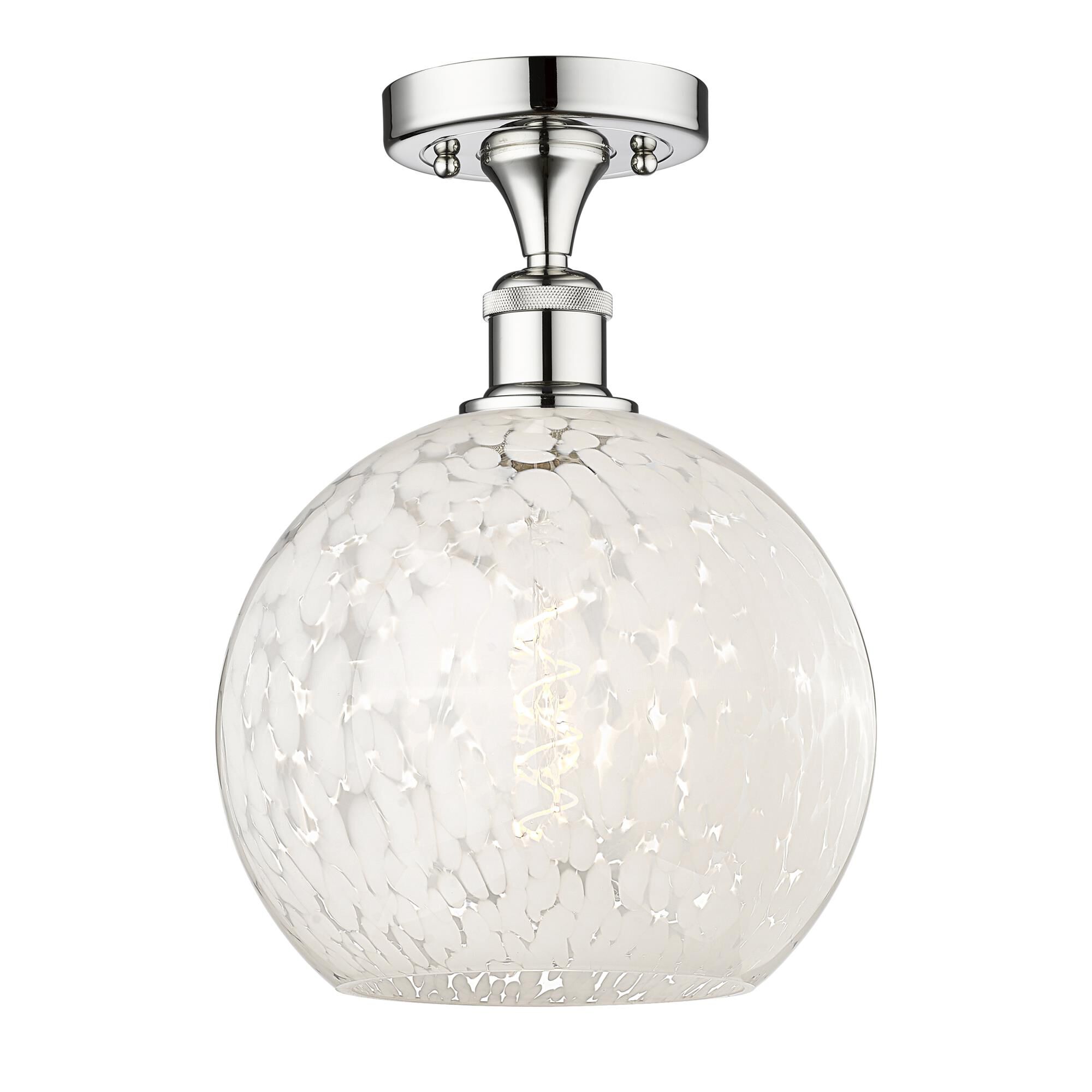Innovations Lighting 616-1F-PC-G1216-10WM Edison White Mouchette 1 Light 10 inch Polished Chrome Semi-Flush Mount Ceiling Light