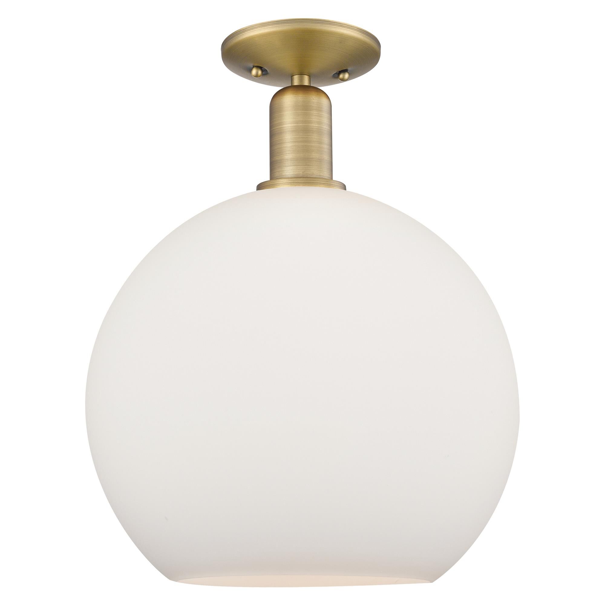 Innovations Lighting 716-1C-BB-G121-12 Arcadia Athens 1 Light 11.75 inch Brushed Brass Semi-Flush Mount Ceiling Light in Matte White