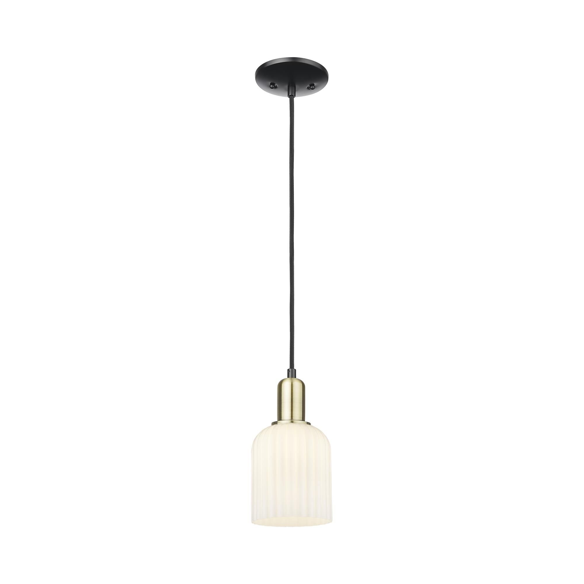 Innovations Lighting 716-1P-BAB-G559-5GWH Bridal Veil 1 Light 5 inch Black Antique Brass Mini Pendant Ceiling Light in Gloss White Glass
