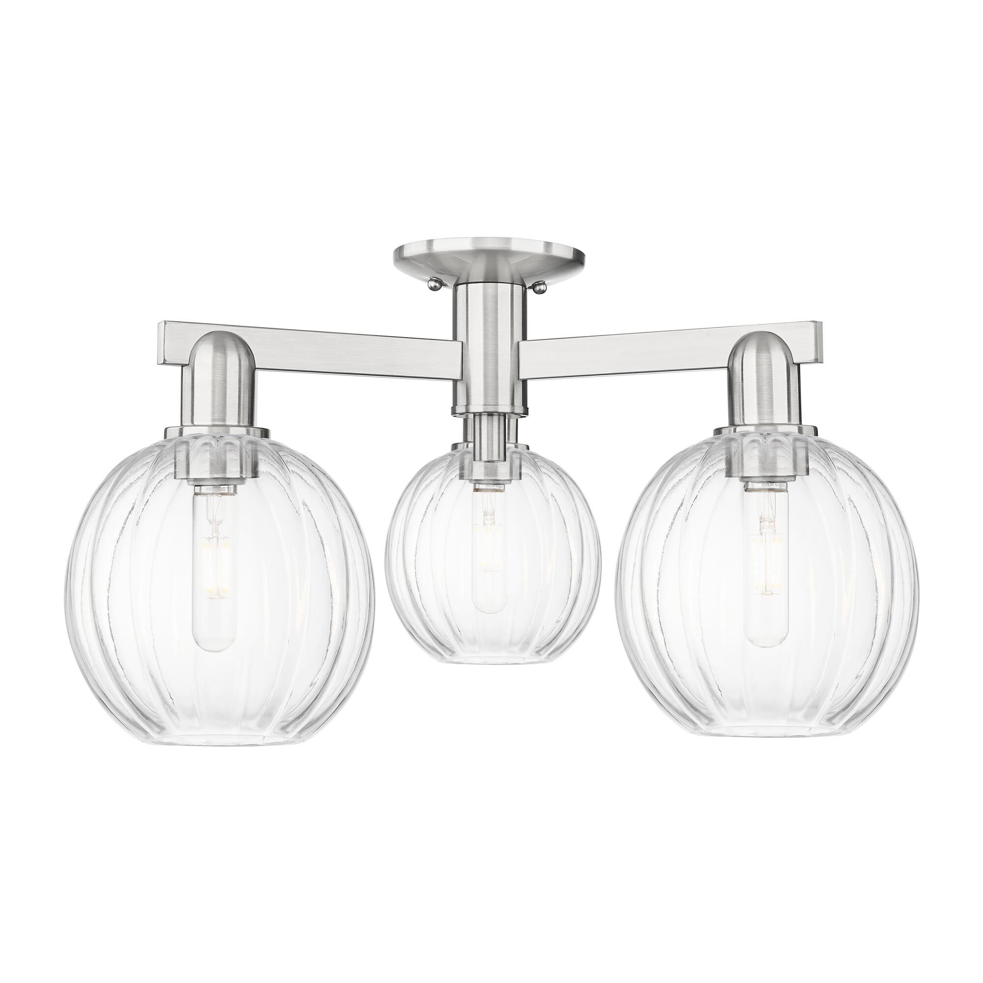Innovations Lighting 716-3F-SN-G458-7CL Preston 3 Light 24.5 inch Brushed Satin Nickel Semi-Flush Mount Ceiling Light in Clear Glass