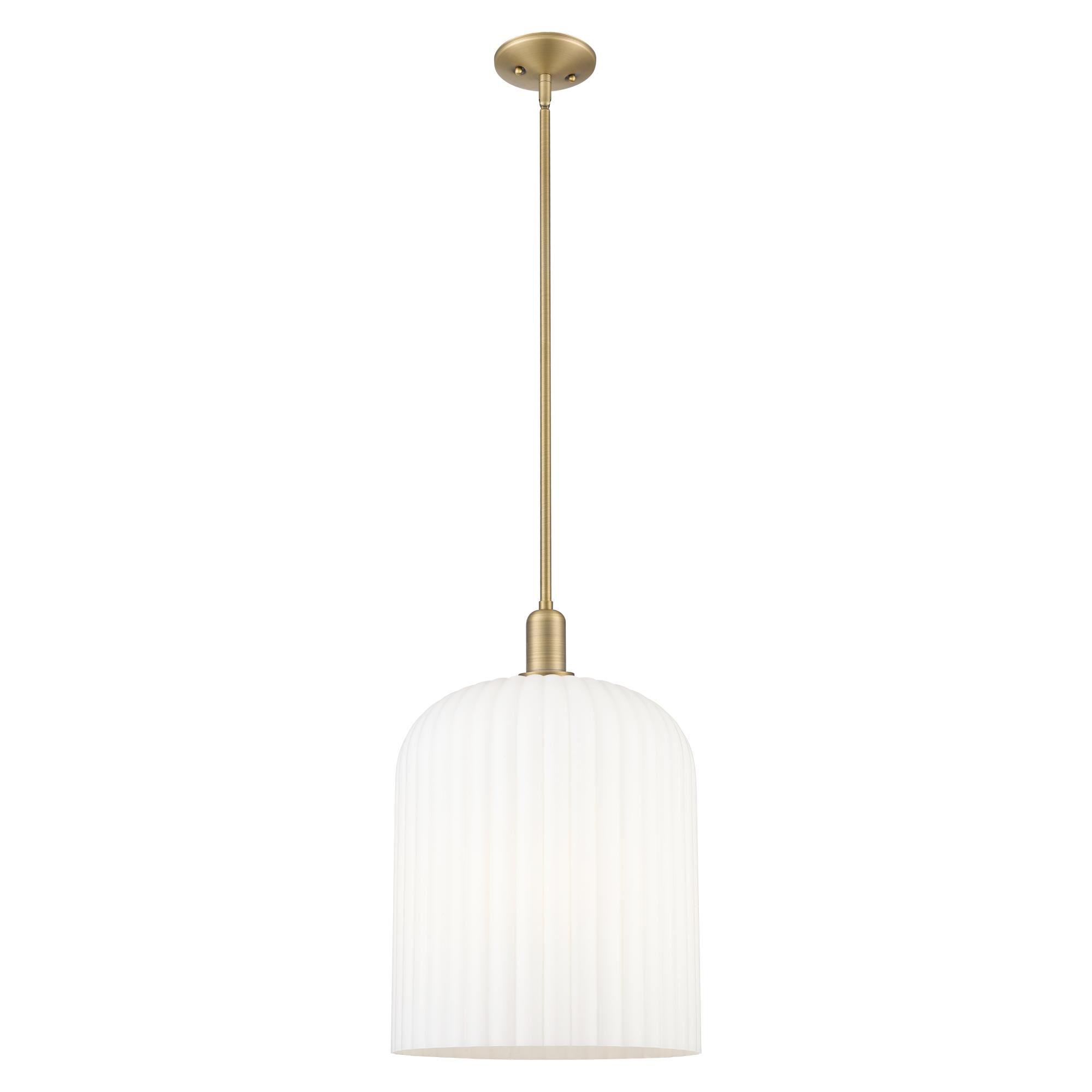 Innovations Lighting 716-3S-BB-G559-12GWH Bridal Veil 3 Light 12 inch Brushed Brass Mini Pendant Ceiling Light in Gloss White Glass