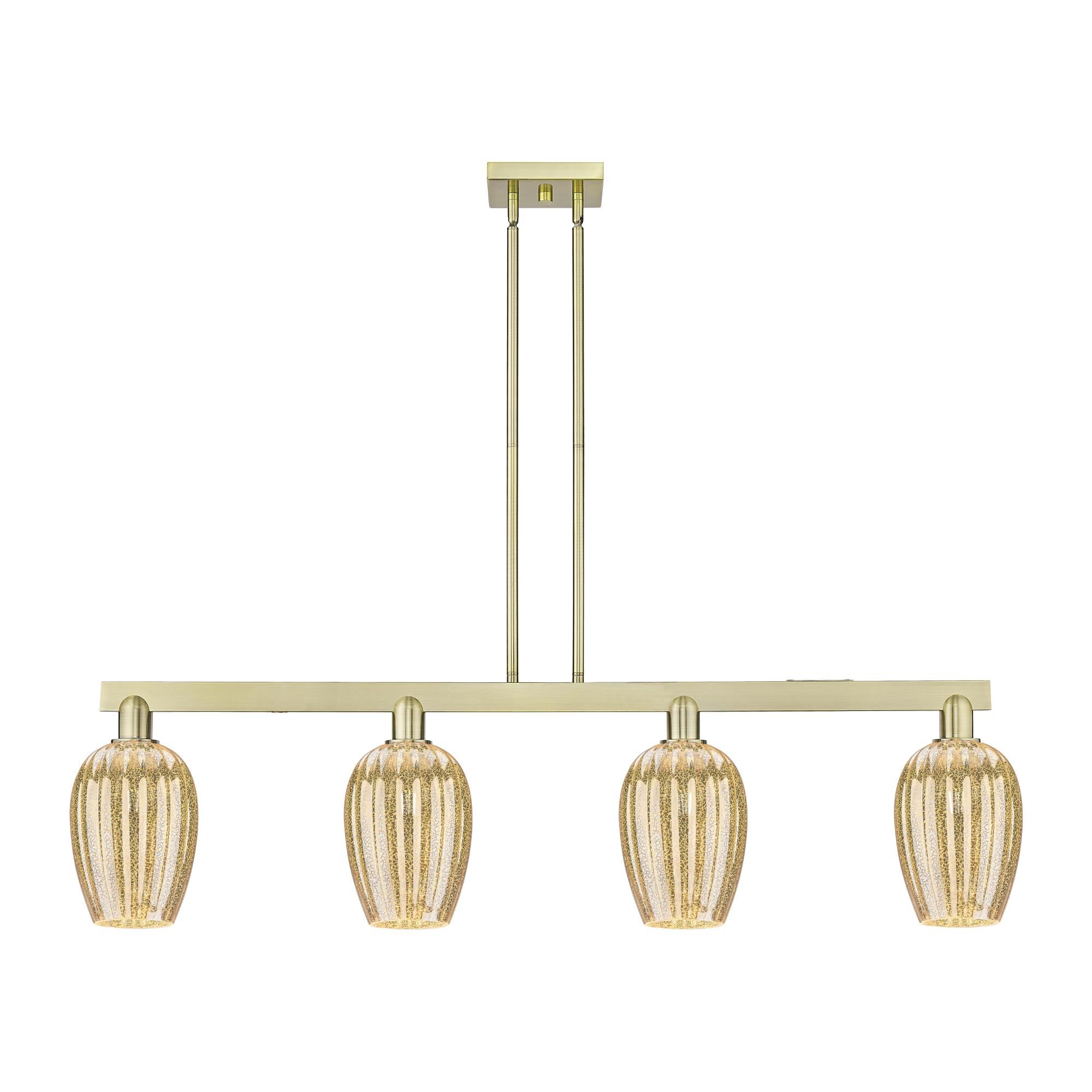 Innovations Lighting 716-4I-AB-G457-6ME Preston Island Light Ceiling Light in Antique Brass, Mercury Glass