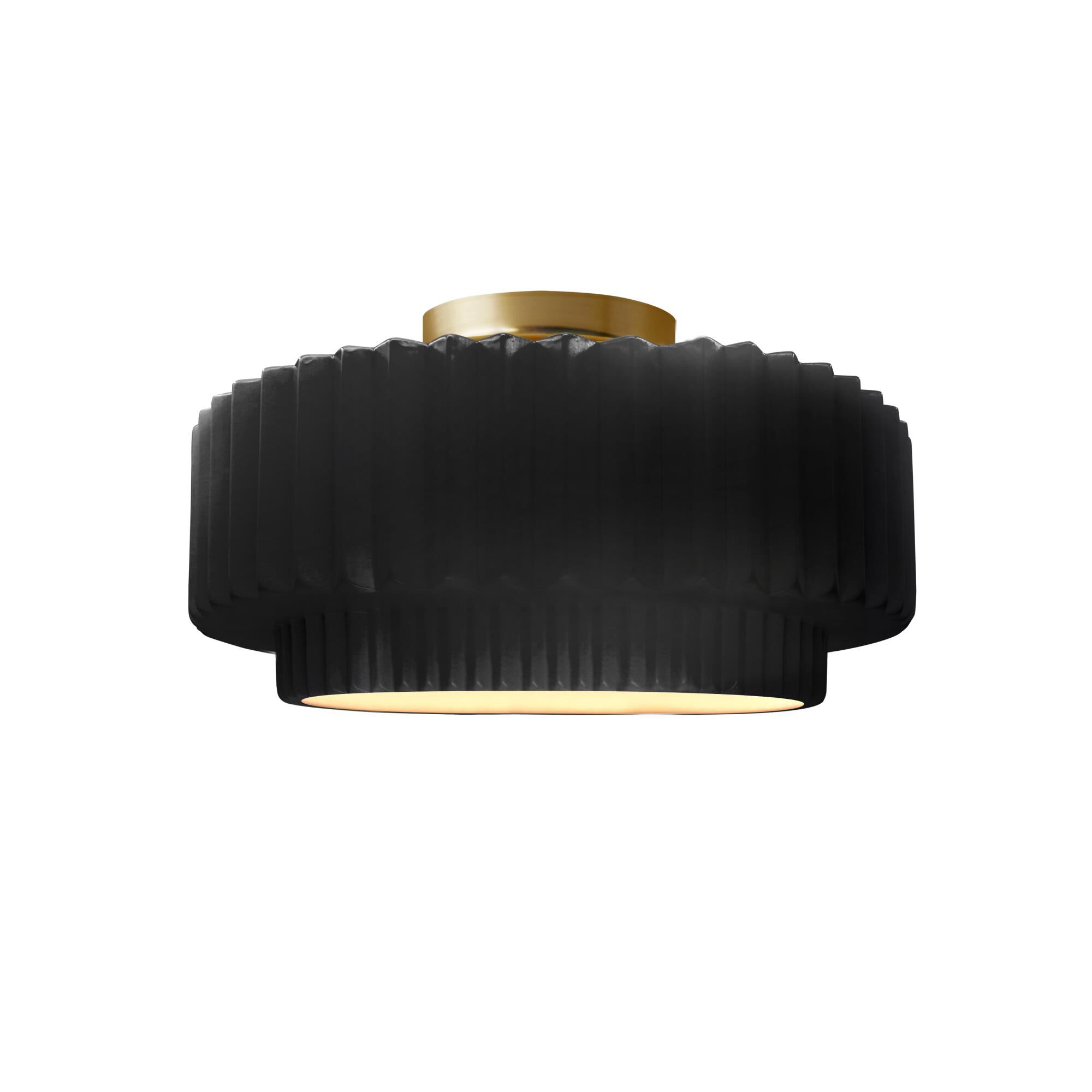 Justice Design Group Pleated Tier 12 Inch Semi Flush Mount Pleated Tier - CER-6370-BLK-BRSS - Transitional