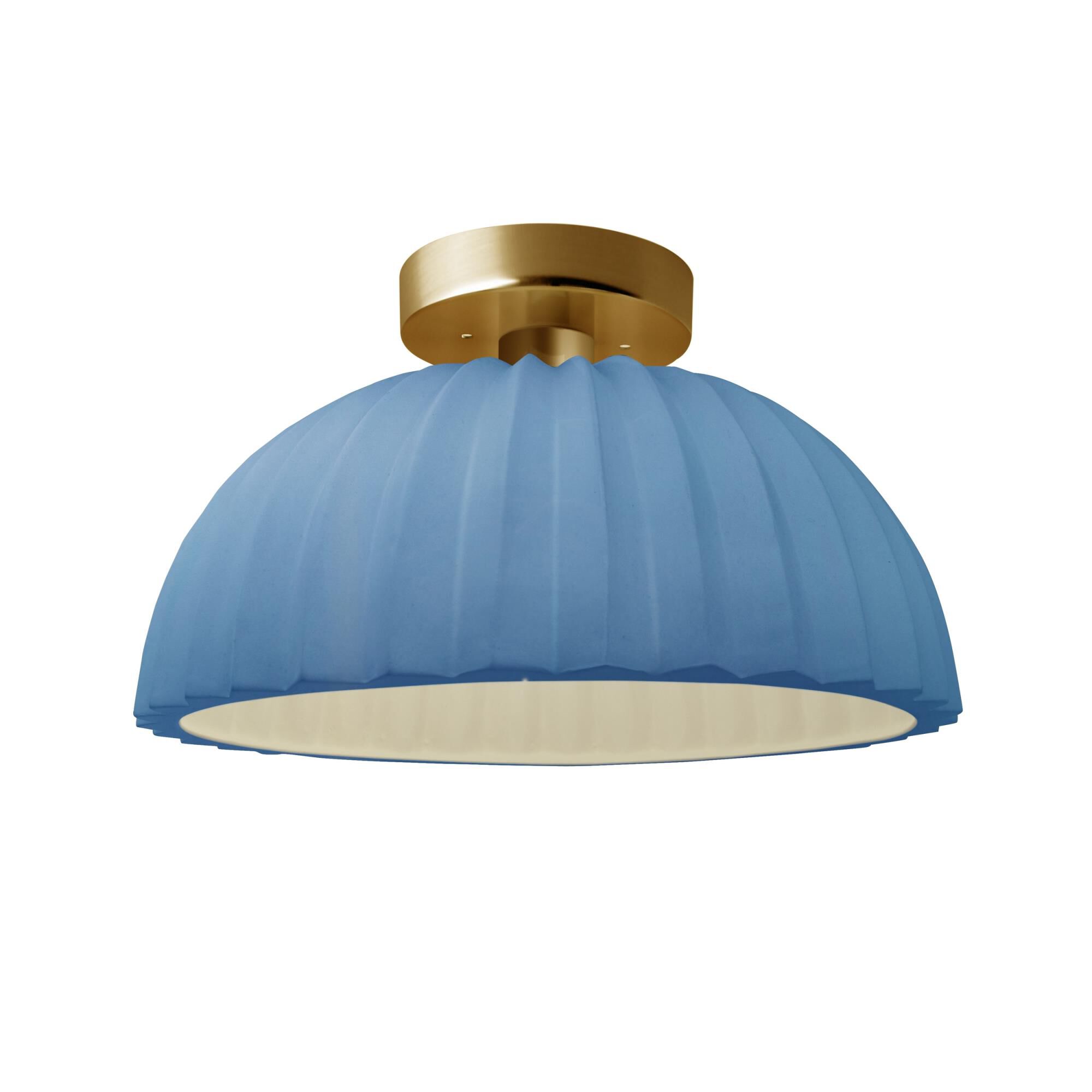 Justice Design Group Pleated Dome 13 Inch Semi Flush Mount Pleated Dome - CER-6623-SKBL-BRSS-LED1-700 - Modern Contemporary