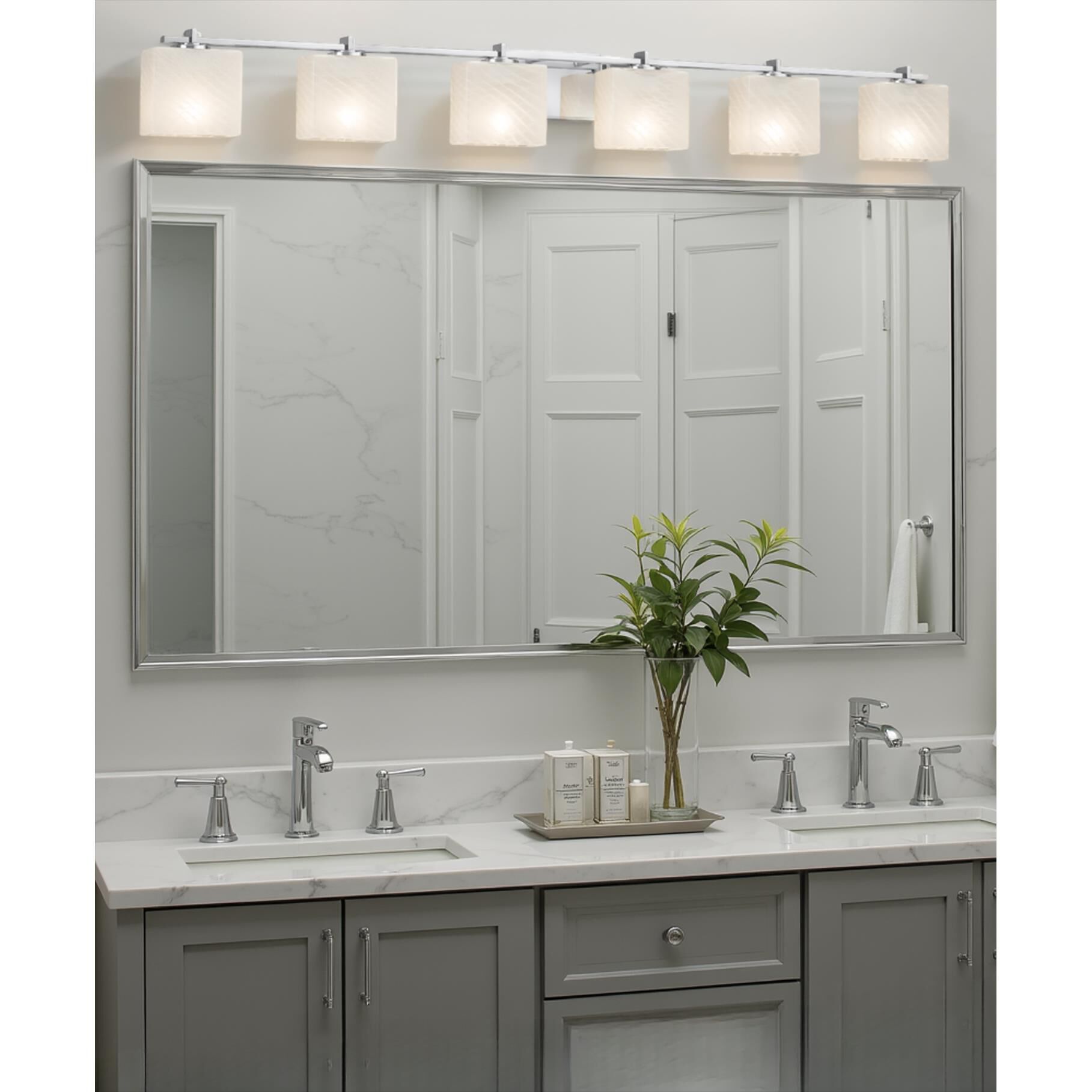 Justice Design Group Fusion 56 Inch 6 Light Bath Vanity Light Fusion - FSN-8446-55-WEVE-DBRZ-LED6-4200 - Modern Contemporary