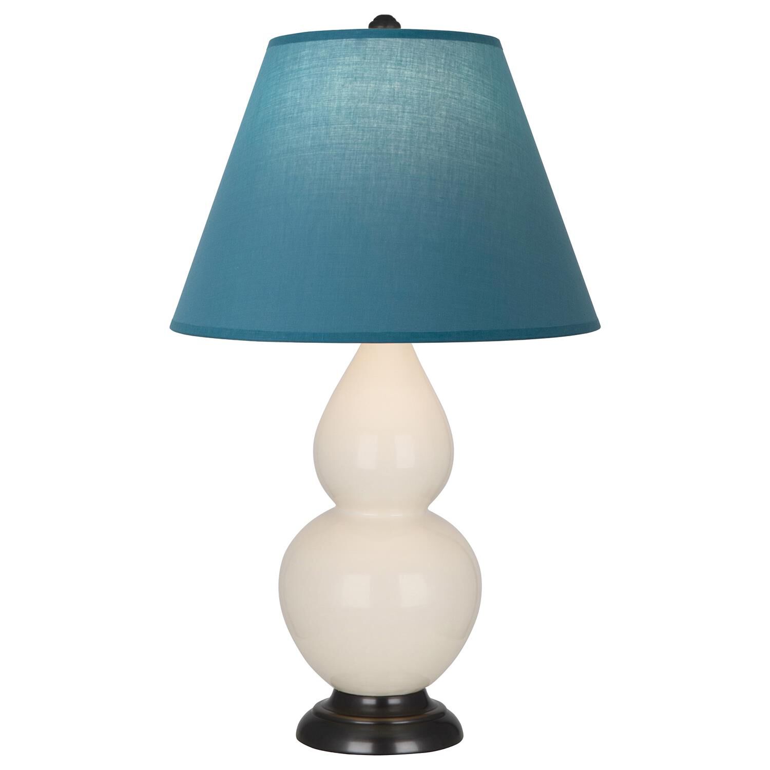 Robert Abbey 1775B Small Double Gourd 22.75 inch 150 watt Bone Glazed Ceramic with Deep Patina Bronze Accent Lamp Portable Light in Bright Blue with G