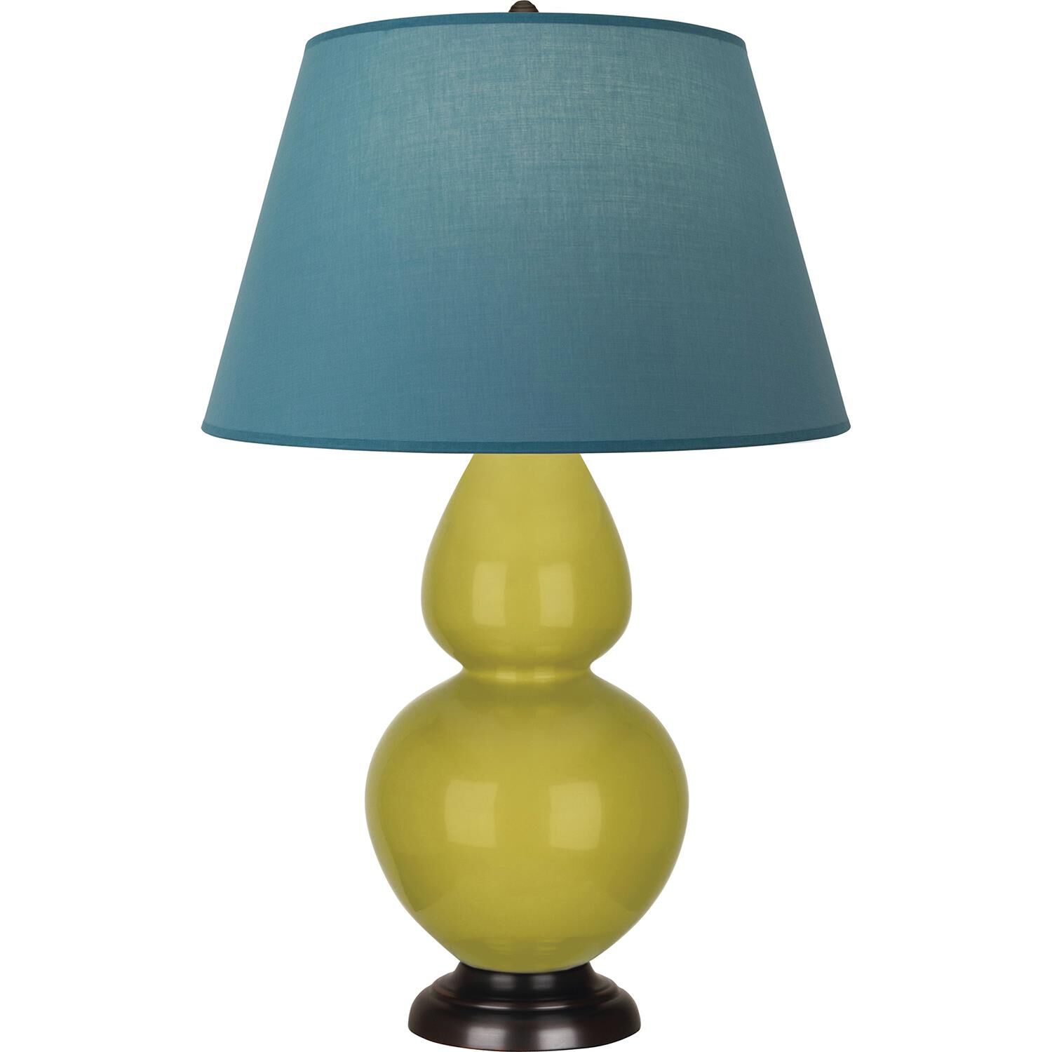 Robert Abbey CI21B Double Gourd 31 inch 150 watt Citron Glazed Ceramic with Deep Patina Bronze Table Lamp Portable Light in Bright Blue with Gray