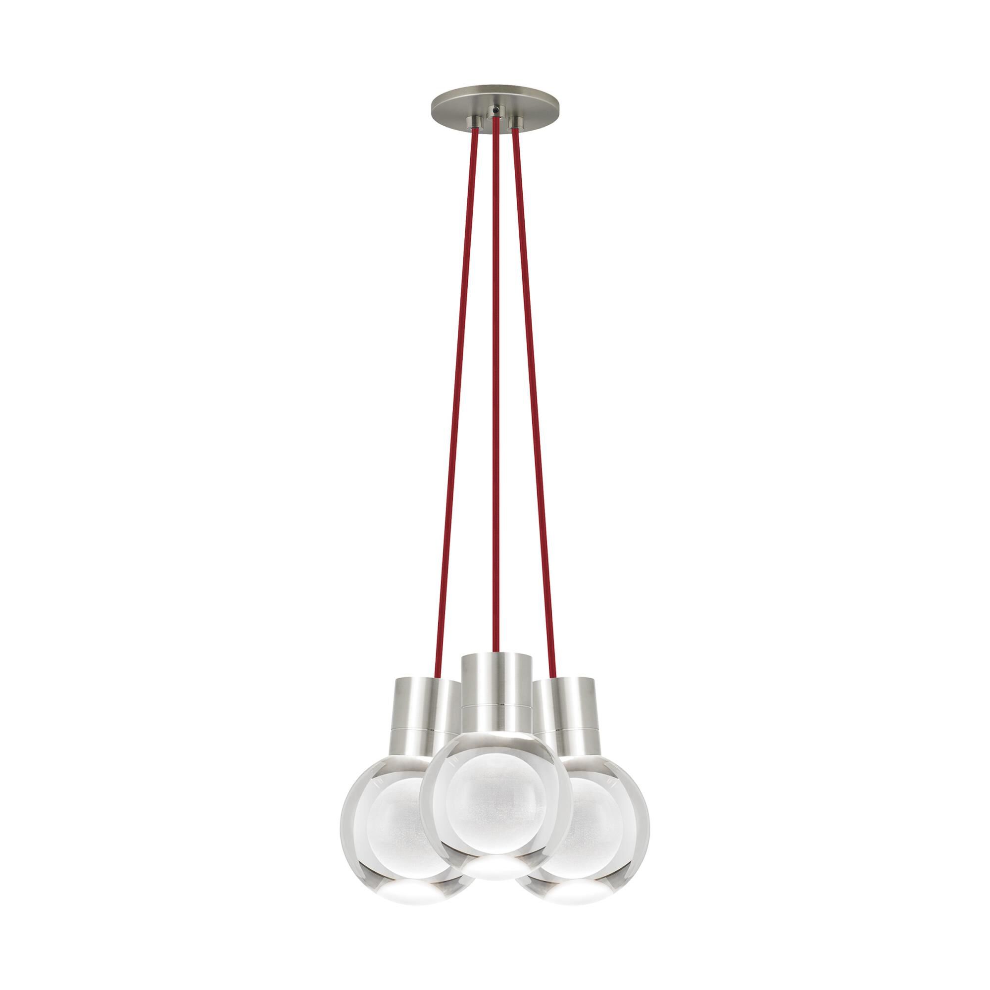 Visual Comfort Modern Collection 700TDMINAP3CRS-LEDWD Sean Lavin Mina LED 5 inch Satin Nickel Pendant Ceiling Light in 3, Red Cord, LED 90 CRI 2200K-3